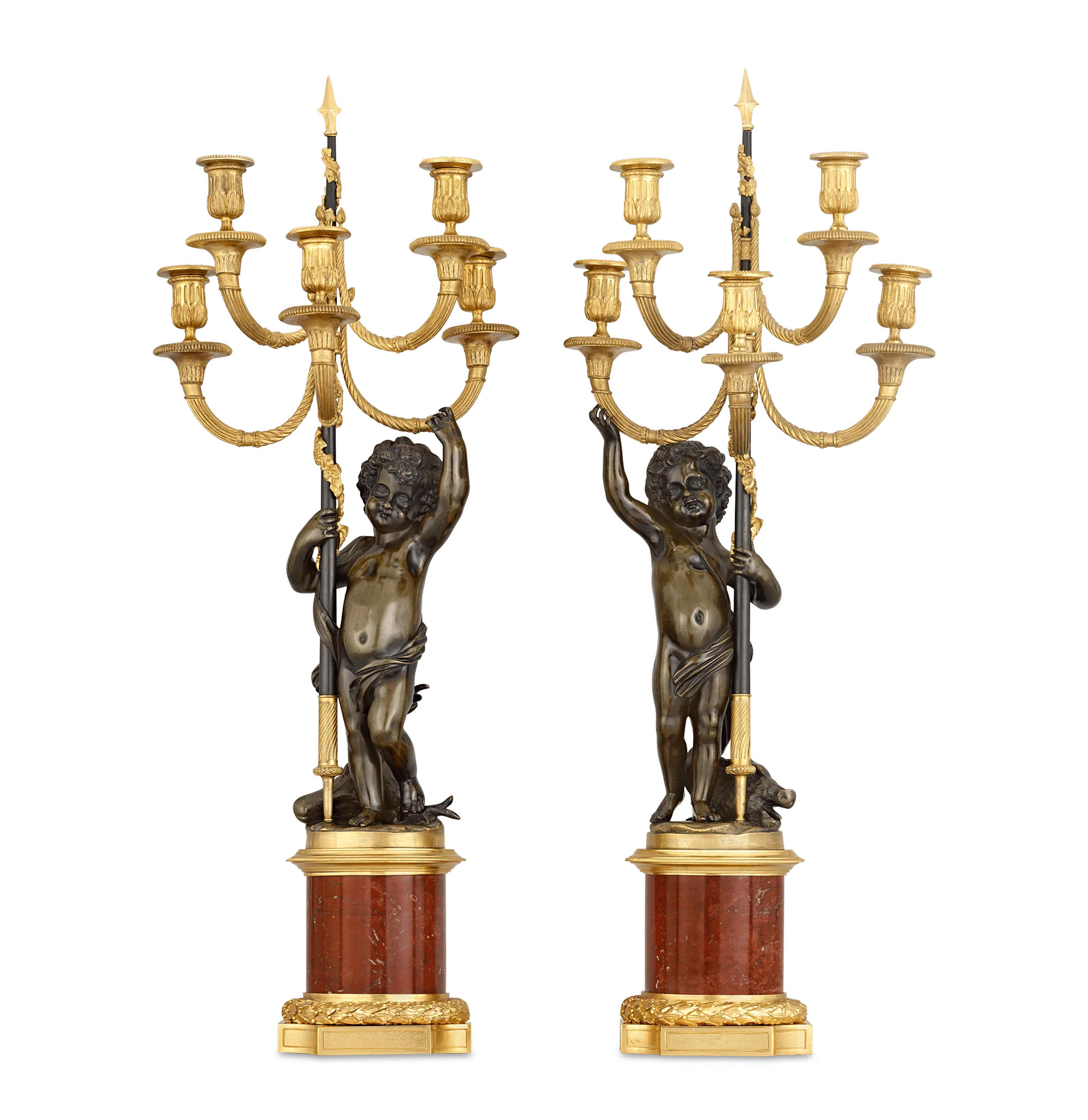 Louis XVI Bronze Ormolu Candelabra with Putti