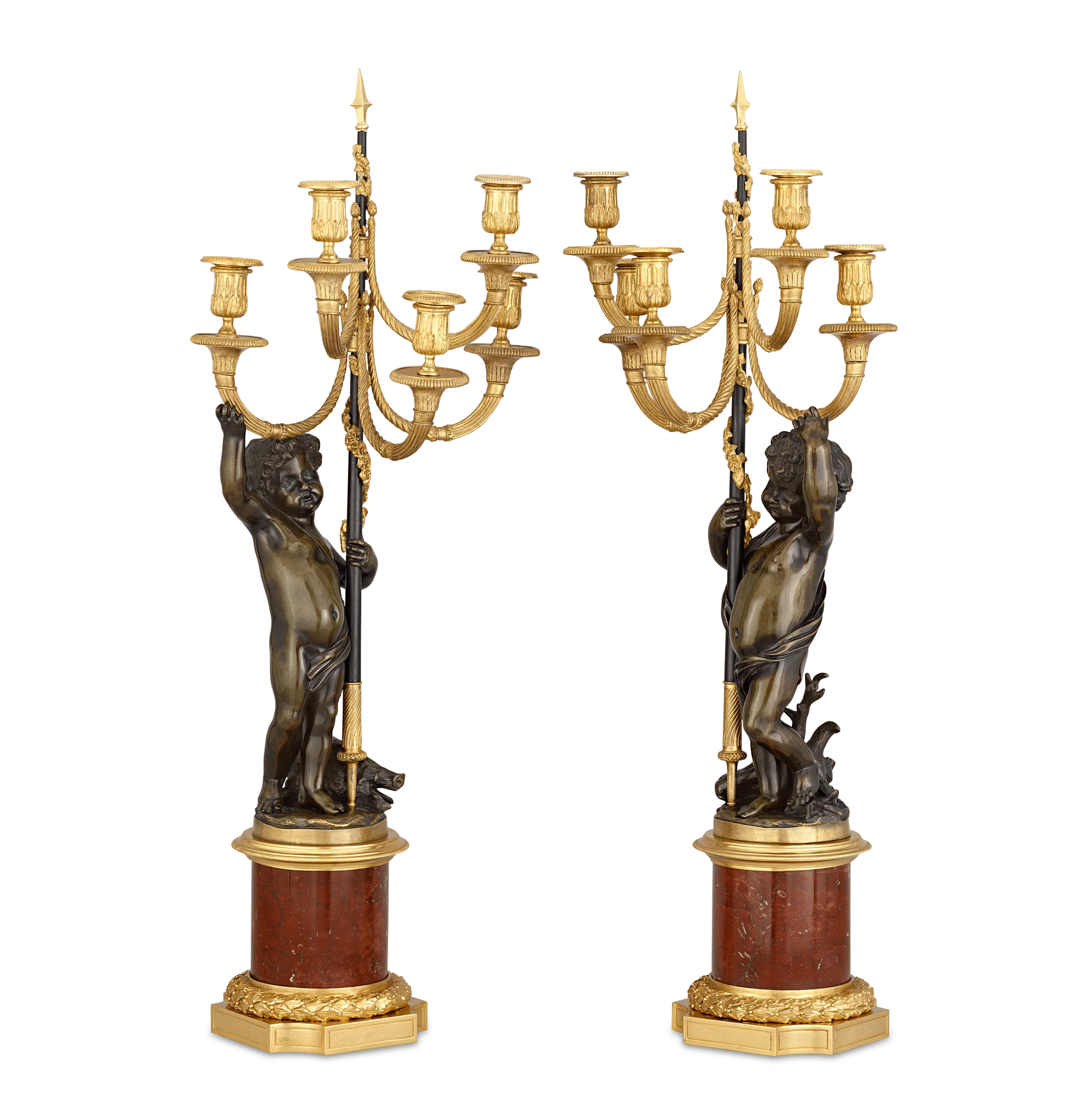Louis XVI Bronze Ormolu Candelabra with Putti - Image 2