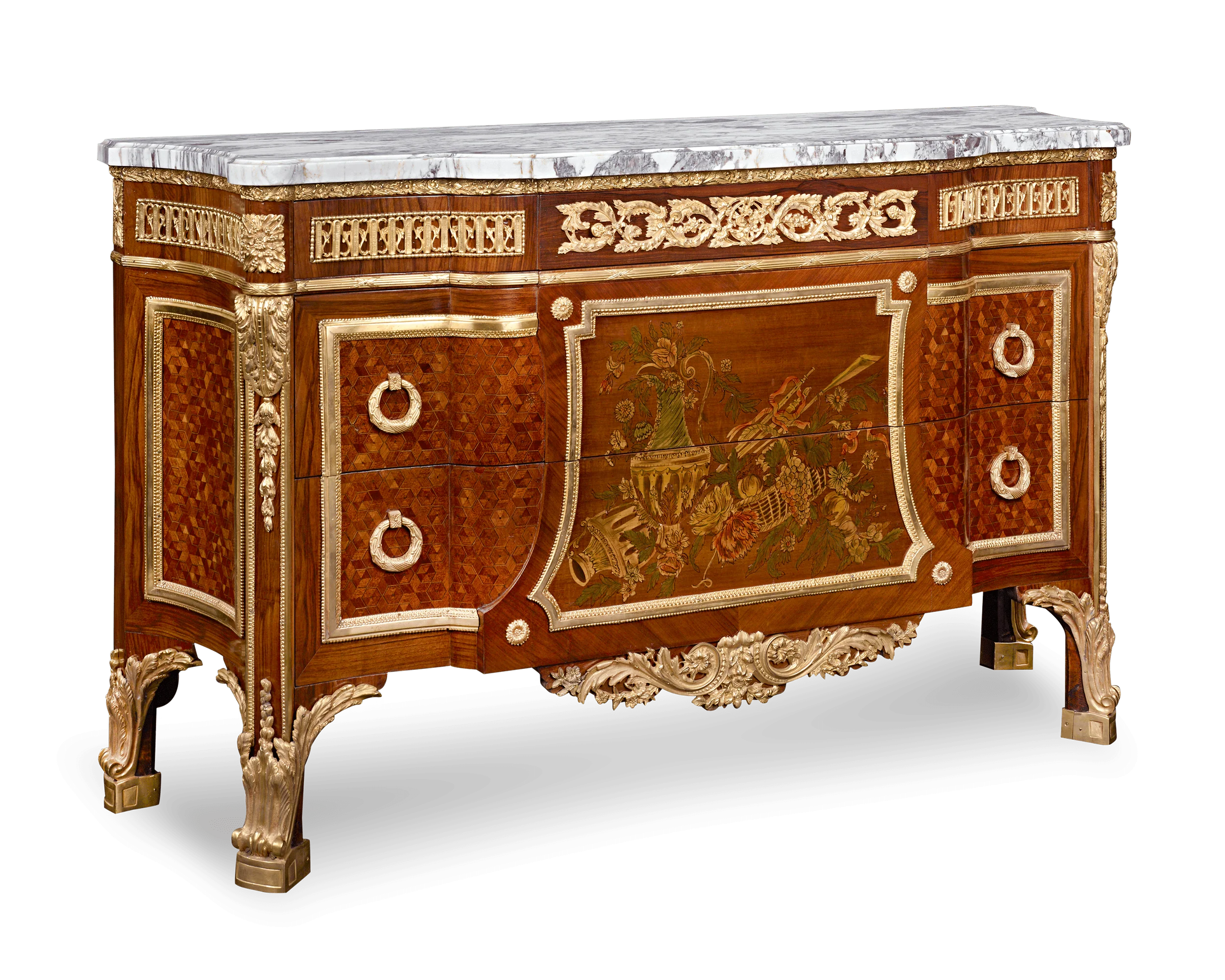 Louis XVI-Style Marquetry Commodes - Image 4