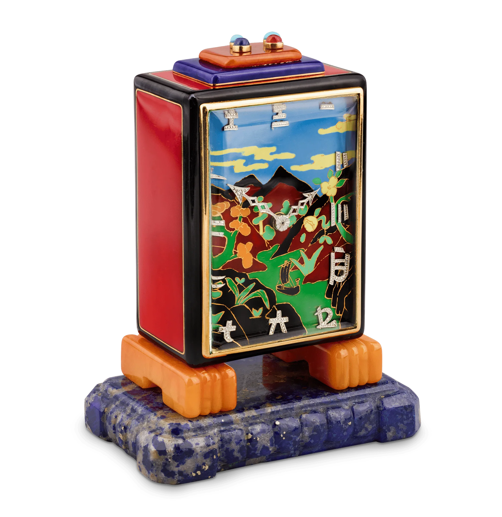 Marcus & Co. Art Deco Cloisonné Enamel Desk Clock