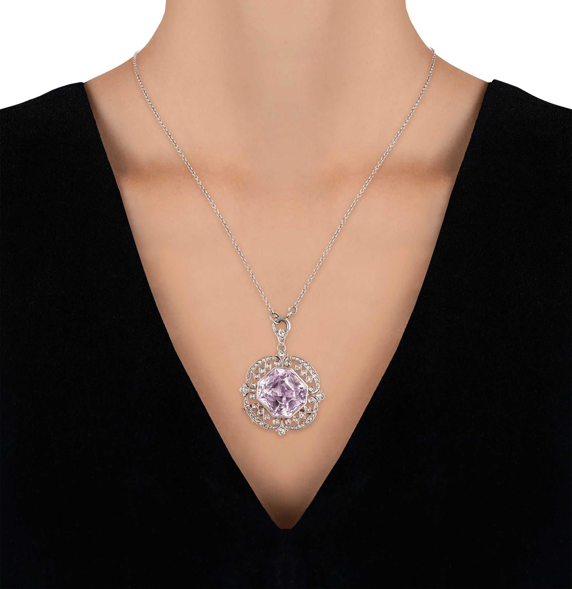 Marcus & Co. Edwardian Kunzite Pendant Brooch - Image 4