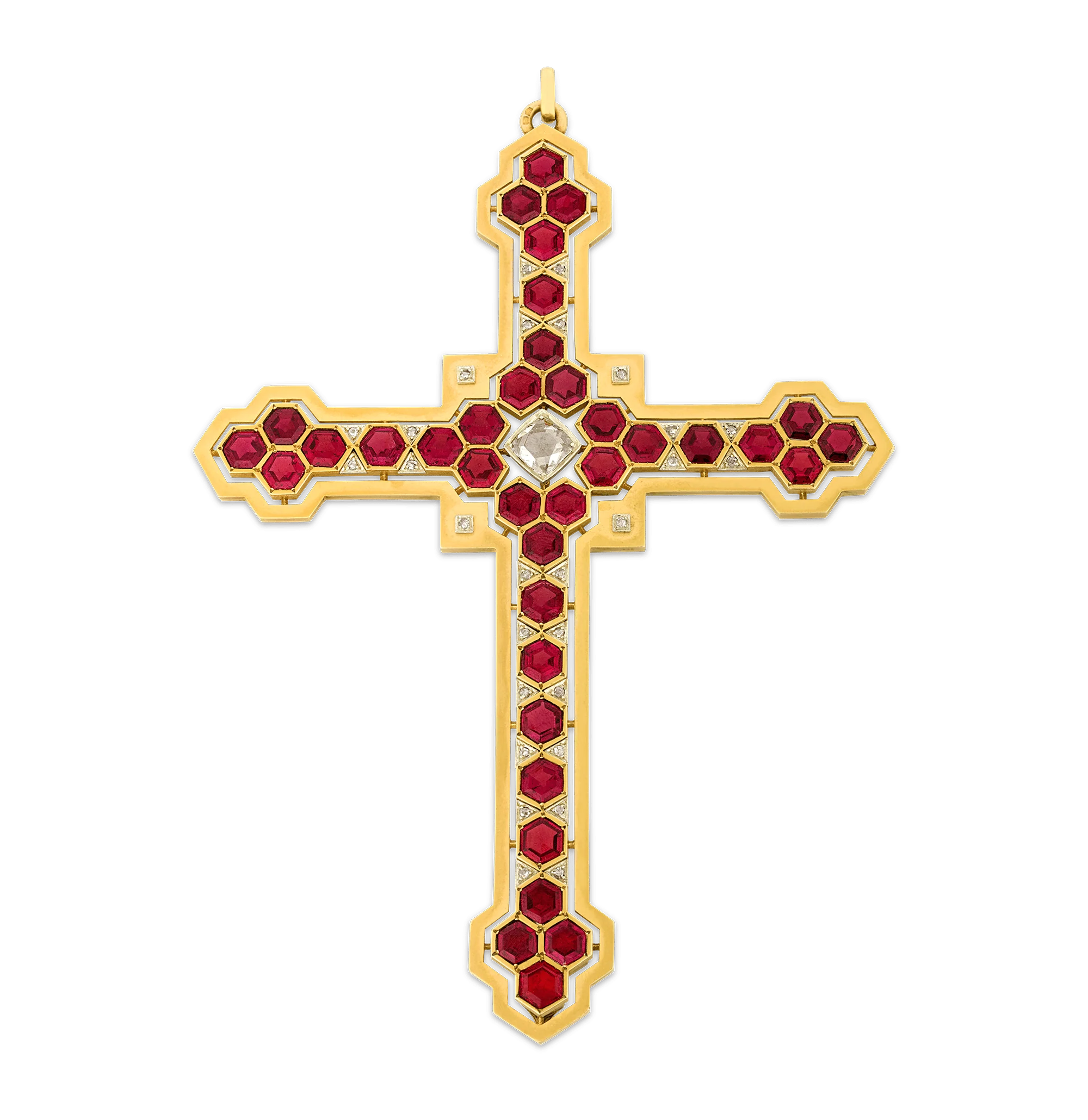 Mellerio Garnet, Diamond and Gold Cross Pendant