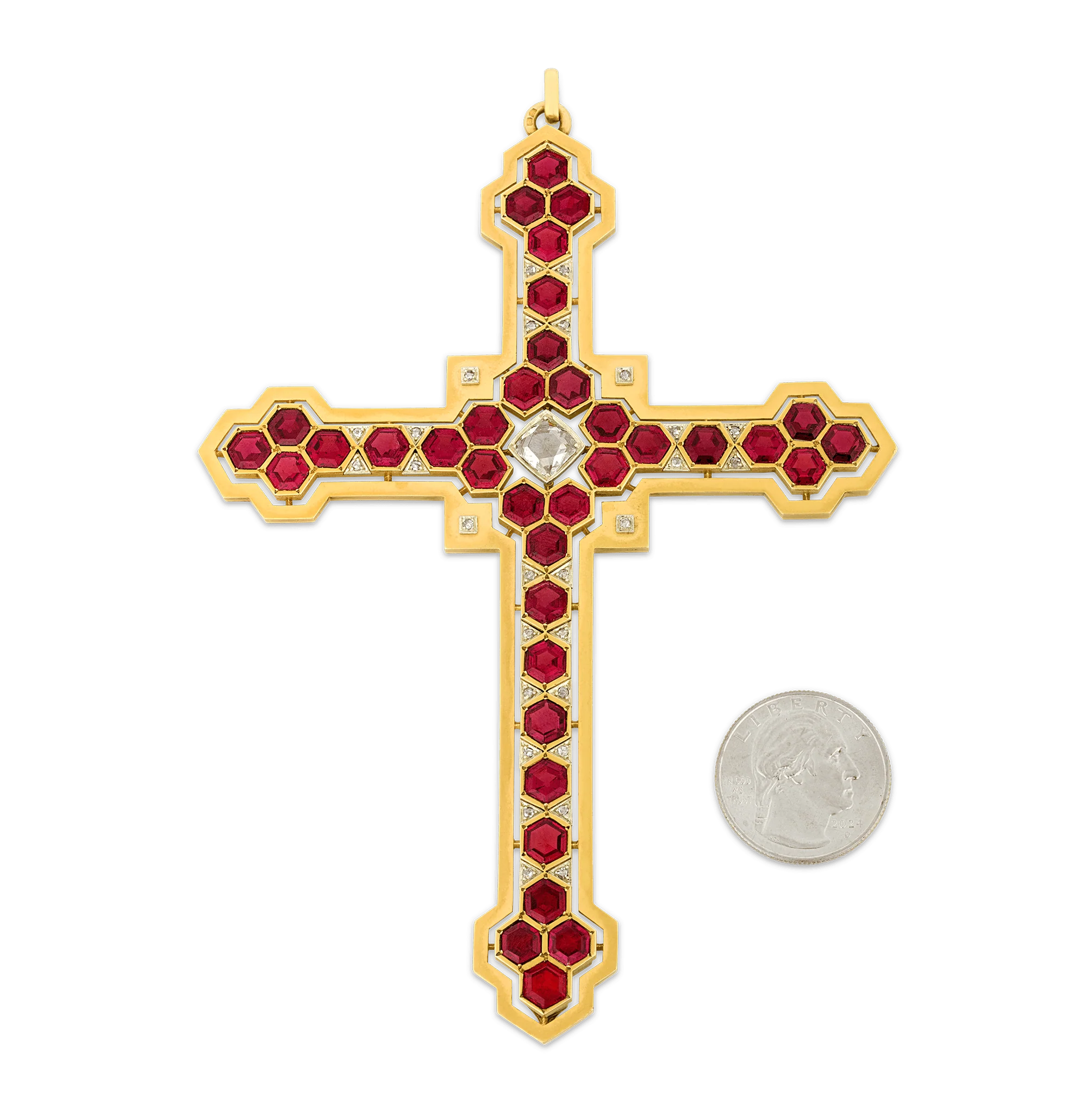 Mellerio Garnet, Diamond and Gold Cross Pendant - Image 7
