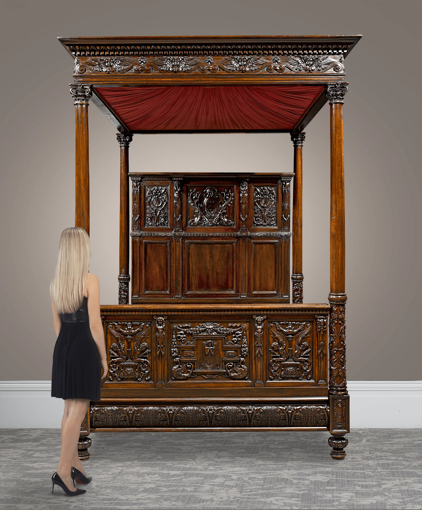 Oak and Walnut Tester Bed - Image 5