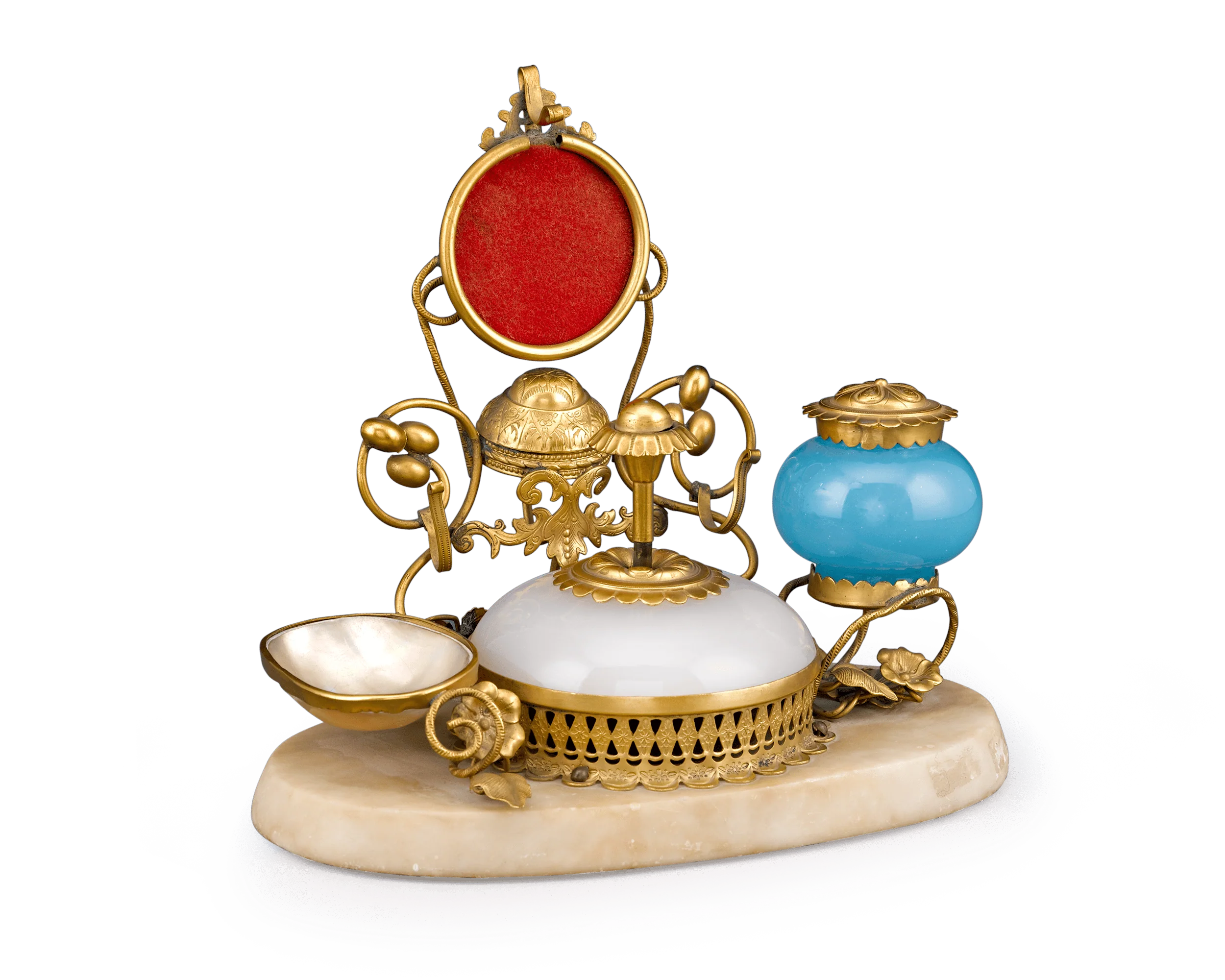 Opaline Glass Perfume with Inkwell and Bell Push