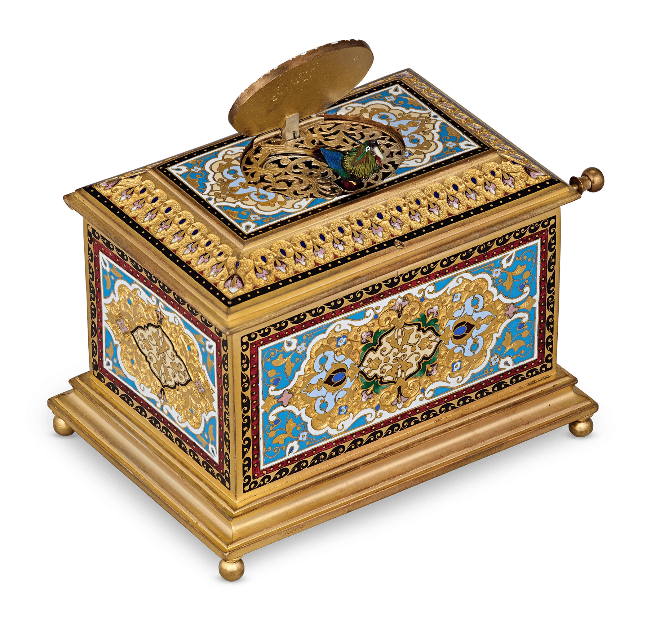 Ormolu and Champlevé Enamel Singing Bird Box - Image 3