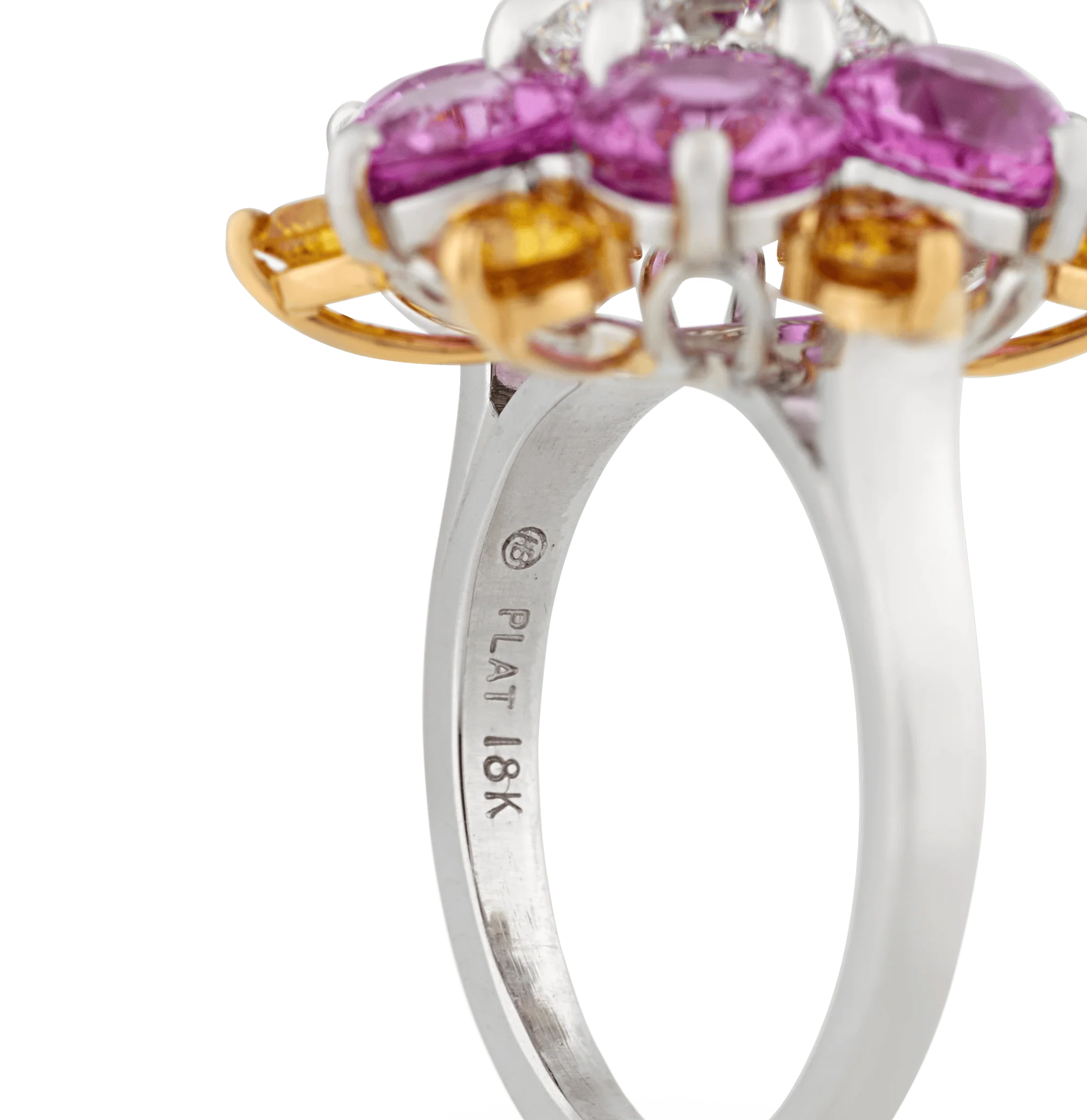 Oscar Heyman Pink Sapphire and Yellow Diamond Floral Ring - Image 3
