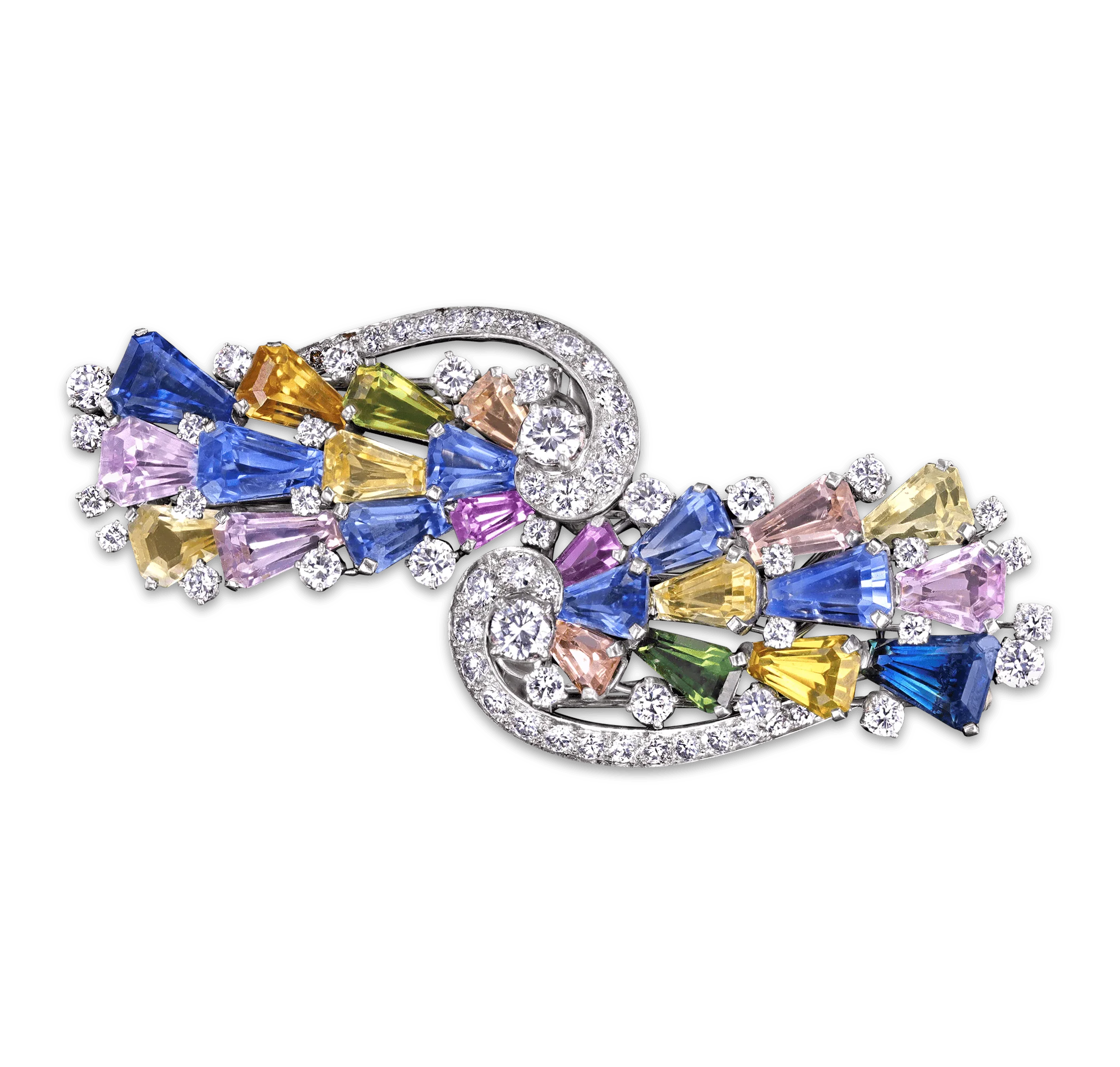 Oscar Heyman Sapphire and Diamond Double Clip Brooch