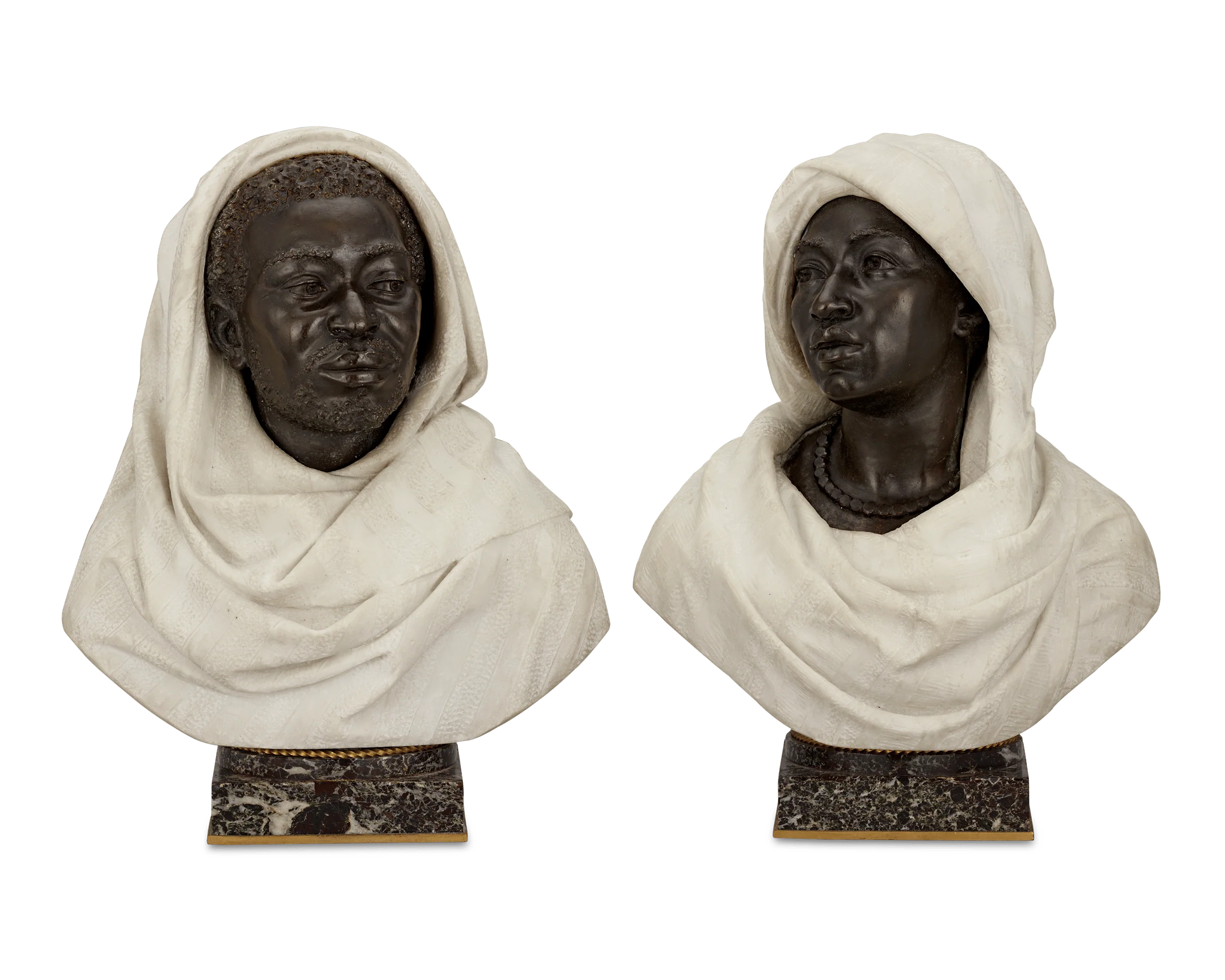 Pair of Bronze and Marble Busts by Henry Dasson and C. Caccia - Image 2