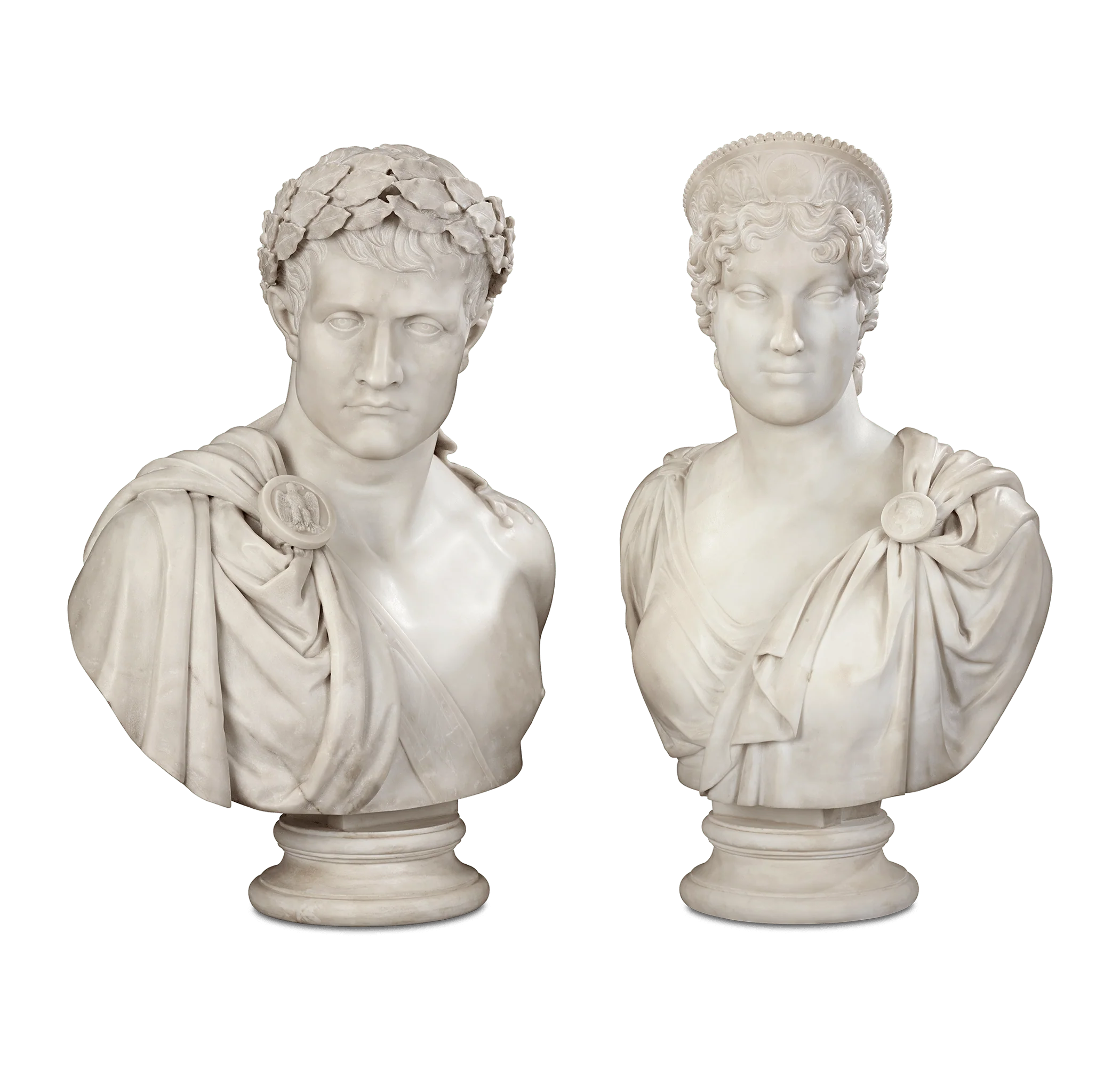 Pair of Carrara Marble Busts of the Emperor Napoleon and Empress Marie Louise - Image 3