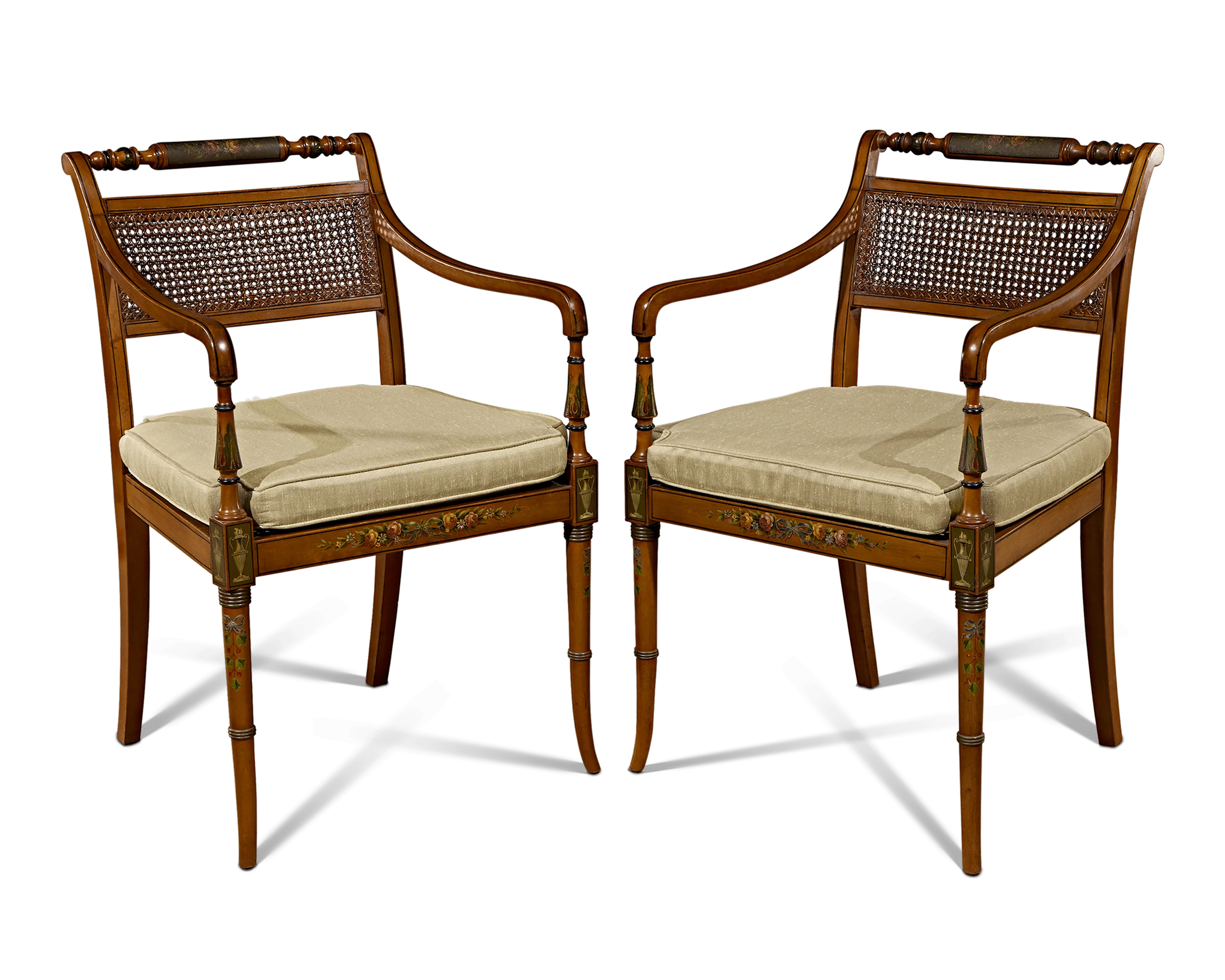 Pair of Edwardian Satinwood Cane Chairs - Image 2