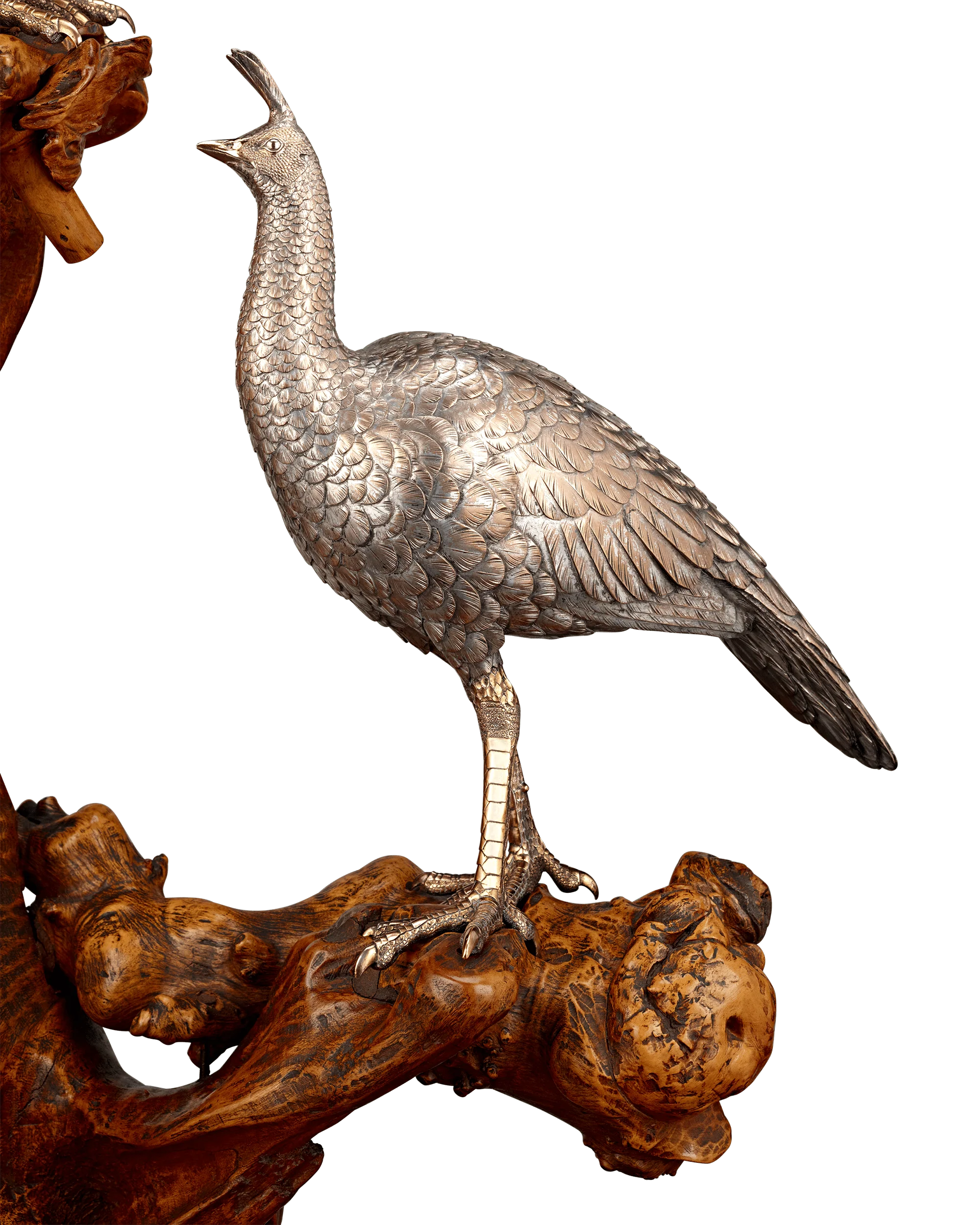 Pair of Meiji Period Bronze Birds on Driftwood Base - Image 7