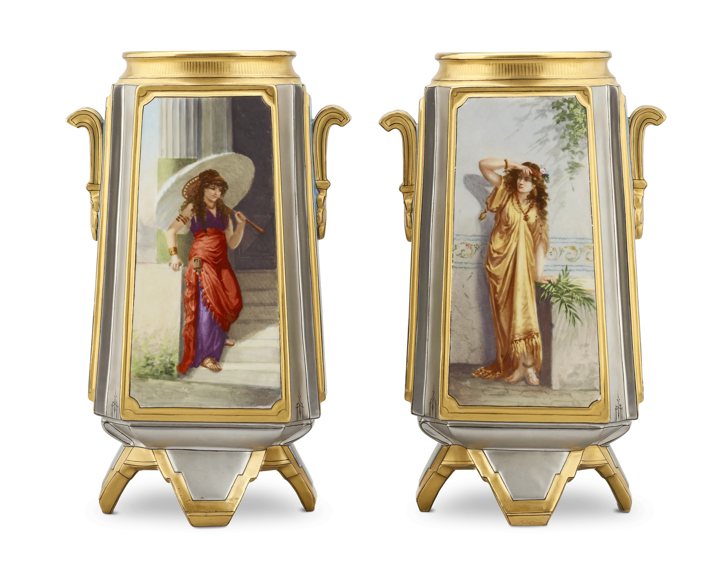 Pair of Old Paris Platinum Vases