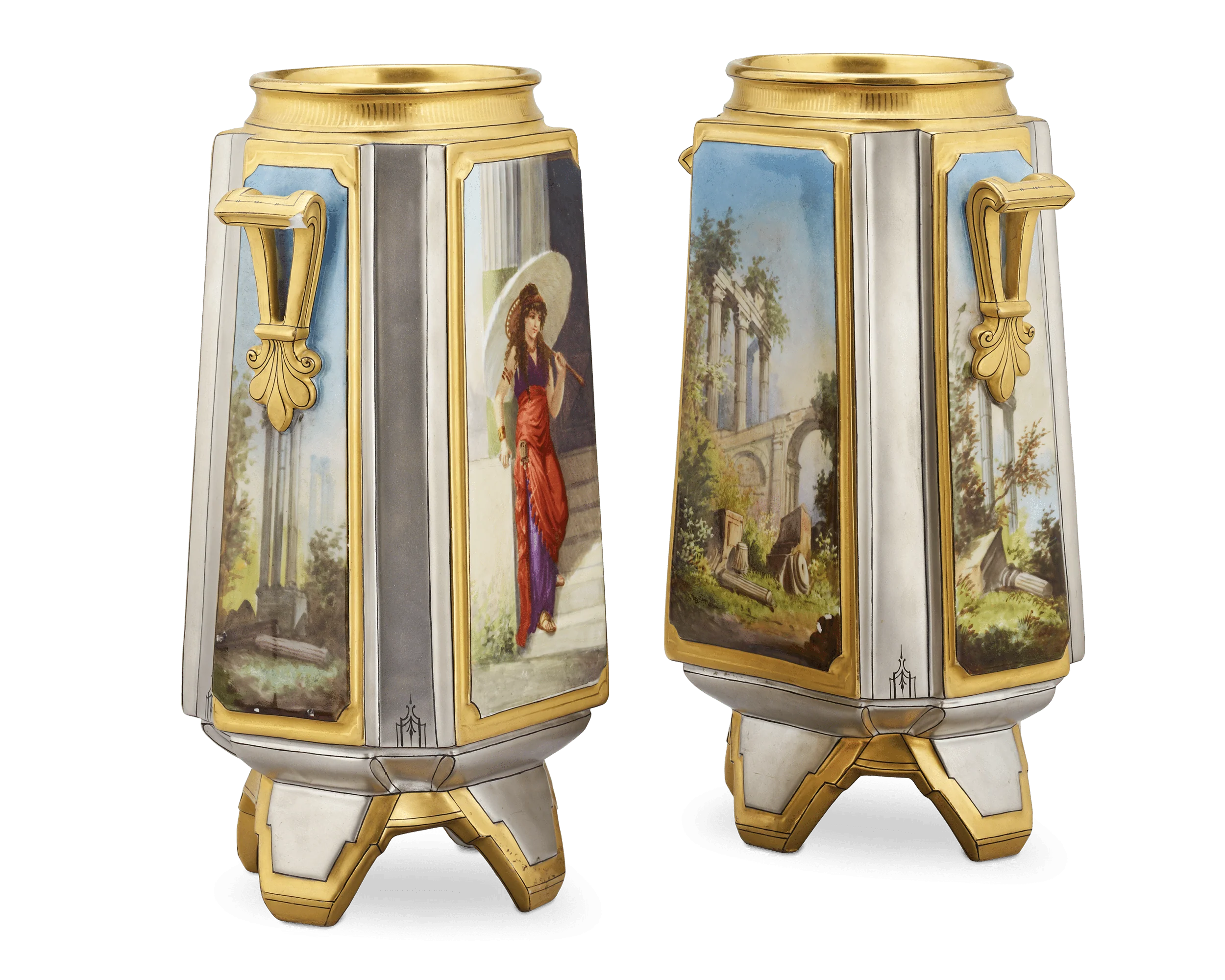 Pair of Old Paris Platinum Vases - Image 2