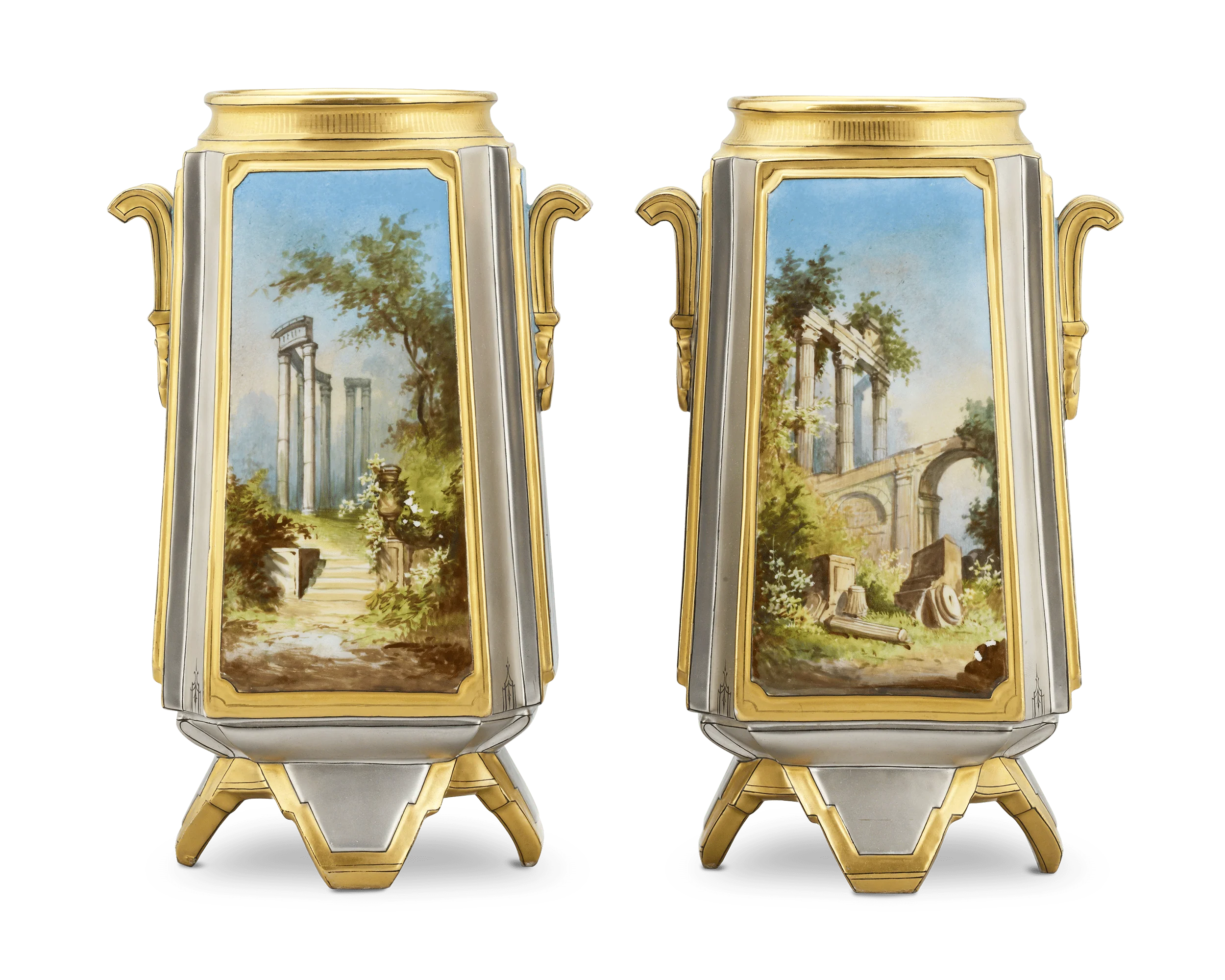 Pair of Old Paris Platinum Vases - Image 3