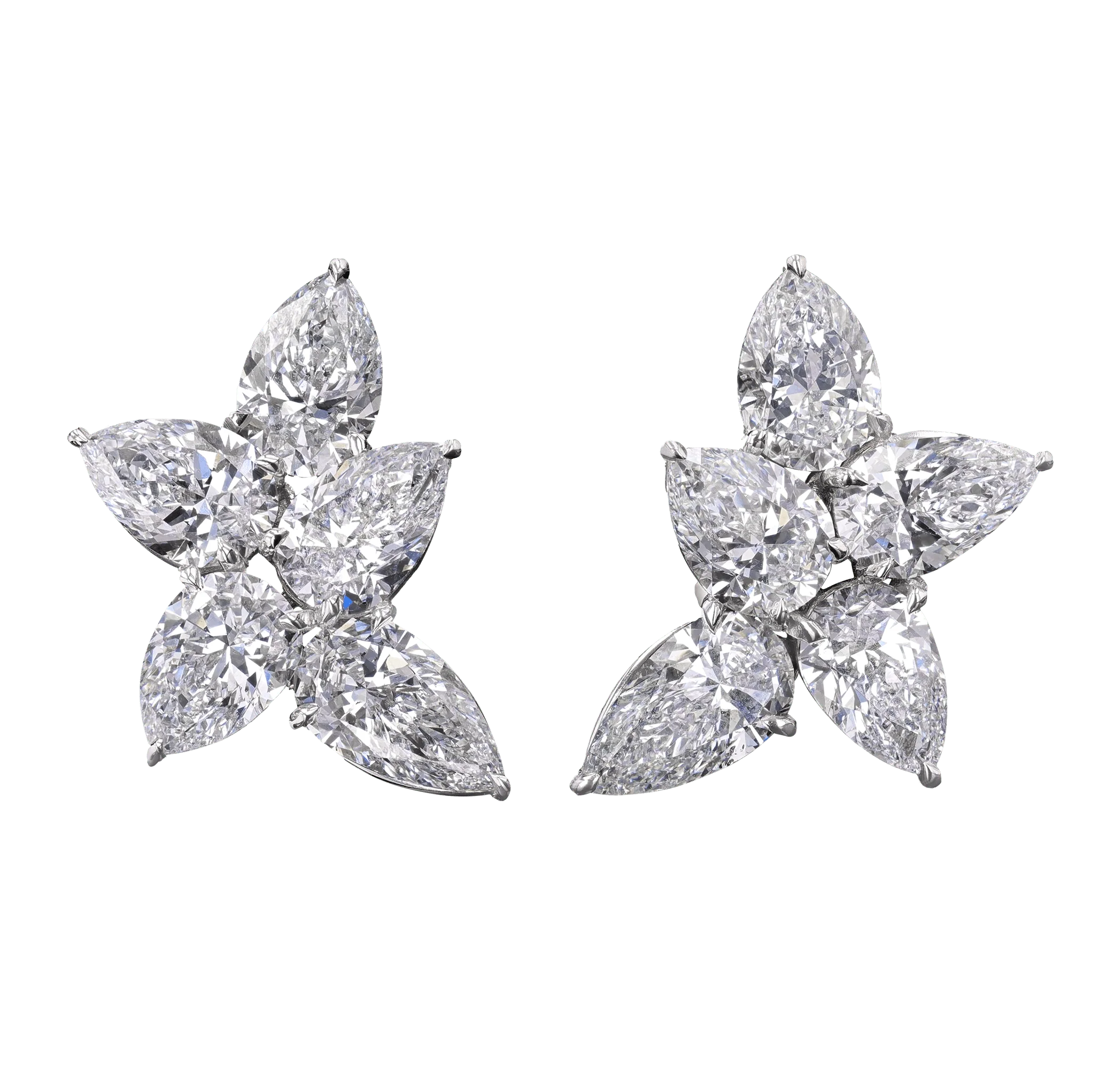 Pear Shaped Diamond Cluster Earrings, 9.63 Carats