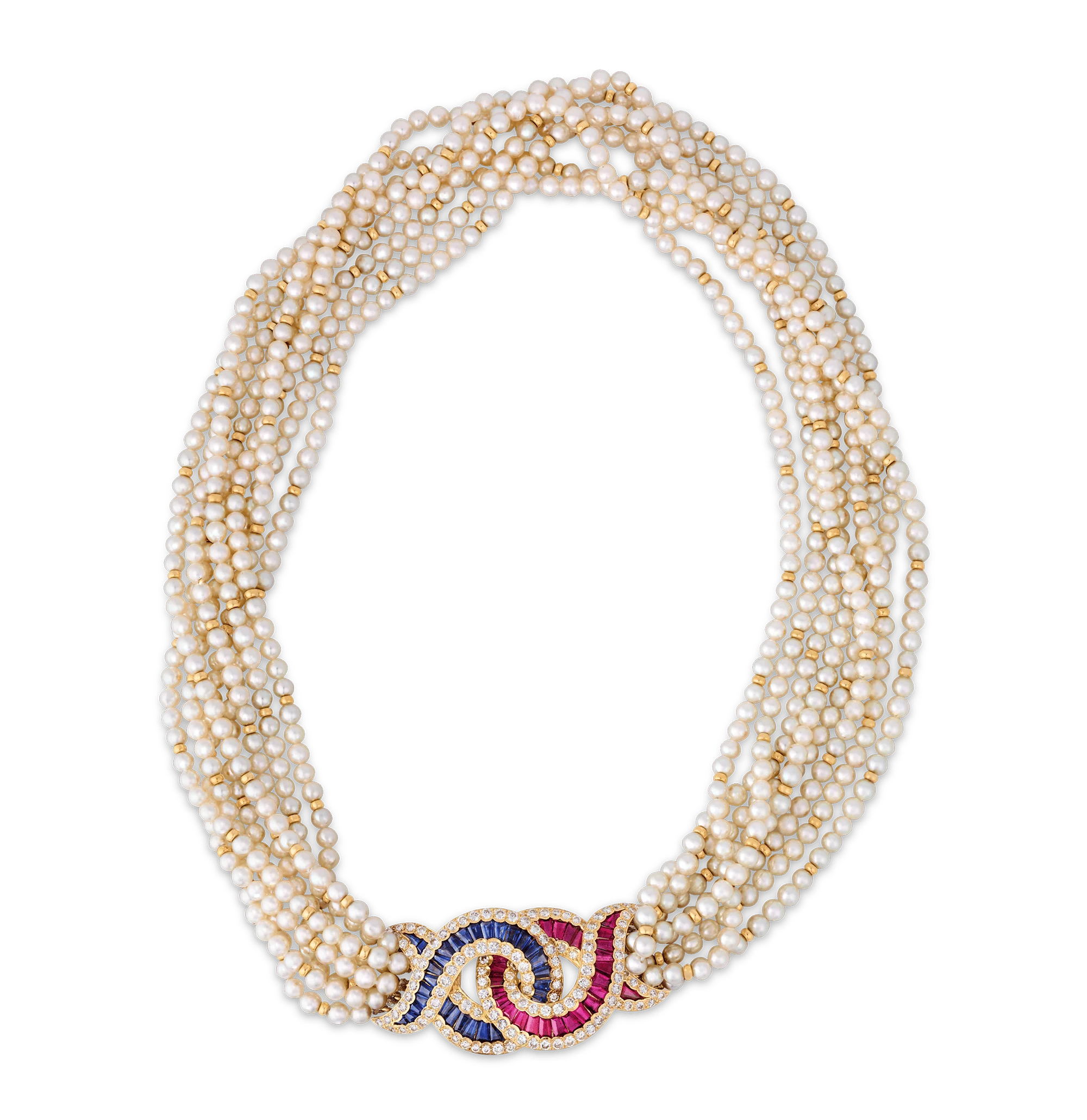 Pearl, Sapphire, Ruby and Diamond Necklace
