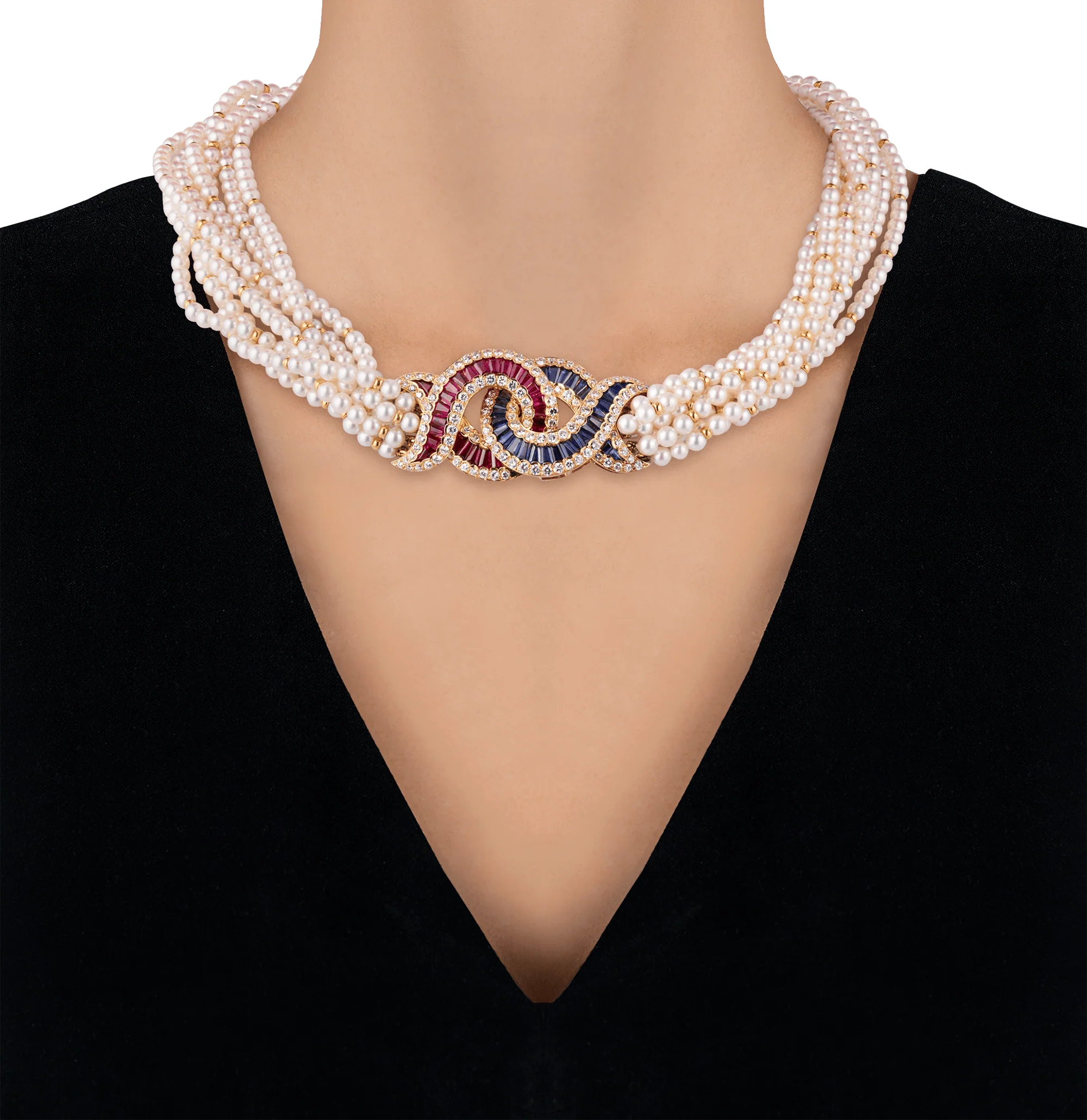 Pearl, Sapphire, Ruby and Diamond Necklace - Image 3
