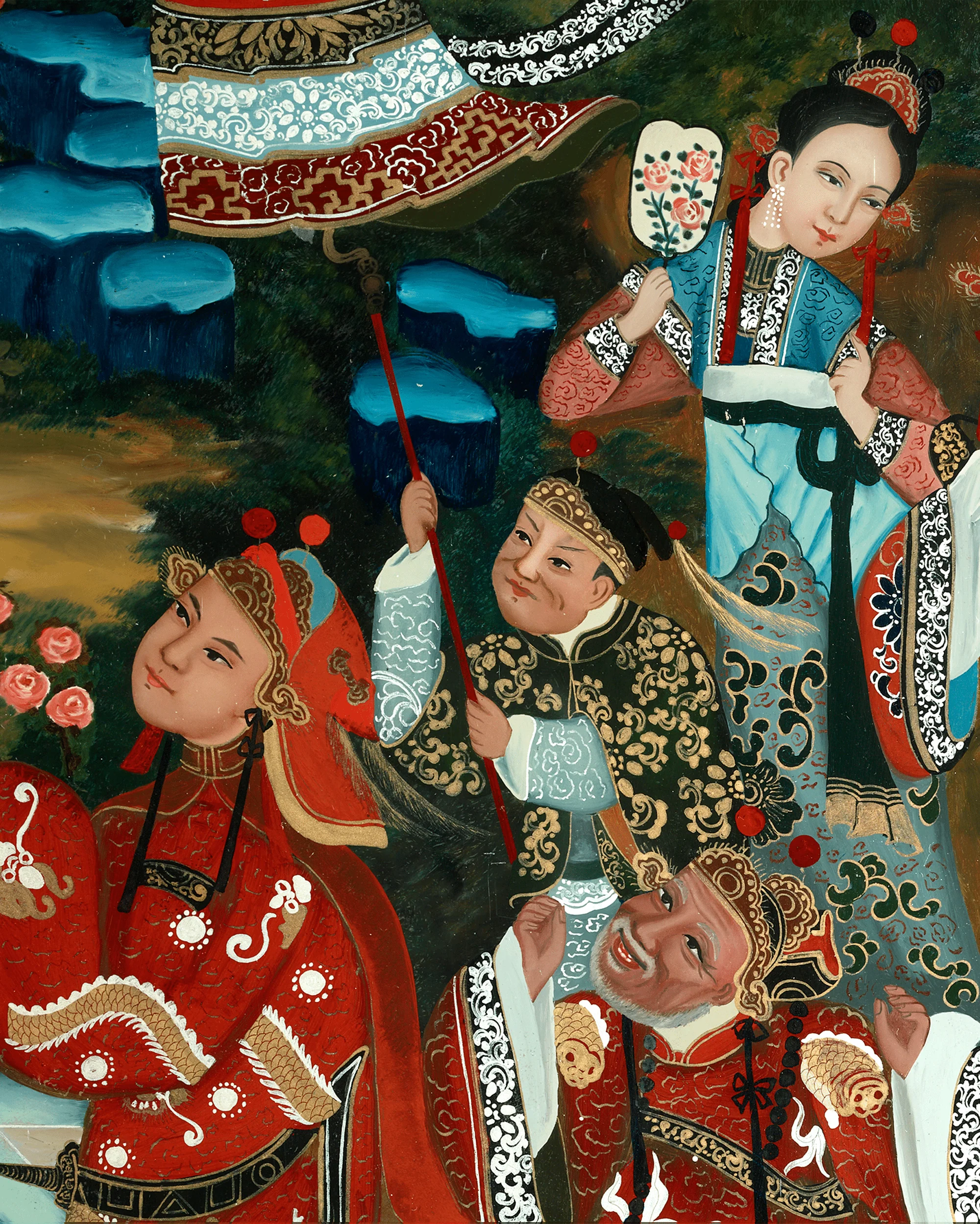 Qing Dynasty Reverse Glass Work - Five Figures in Procession - Image 3