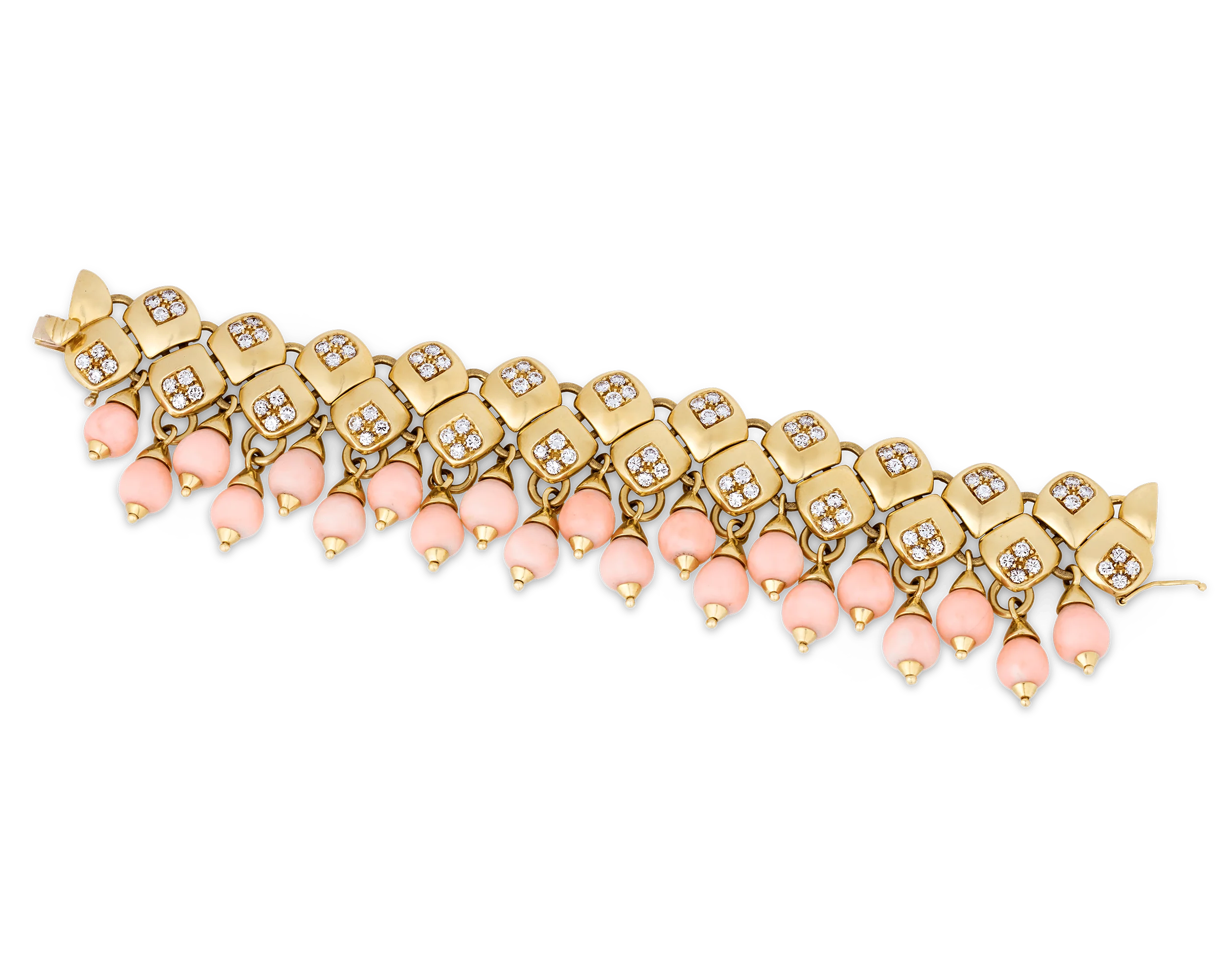 Retro Coral and Diamond Gold Bracelet - Image 3