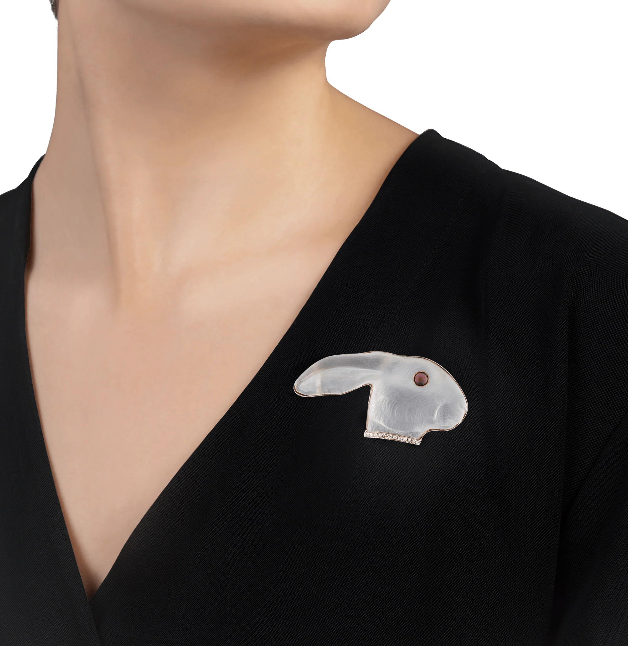 Rock Crystal and Diamond Rabbit Brooch - Image 2