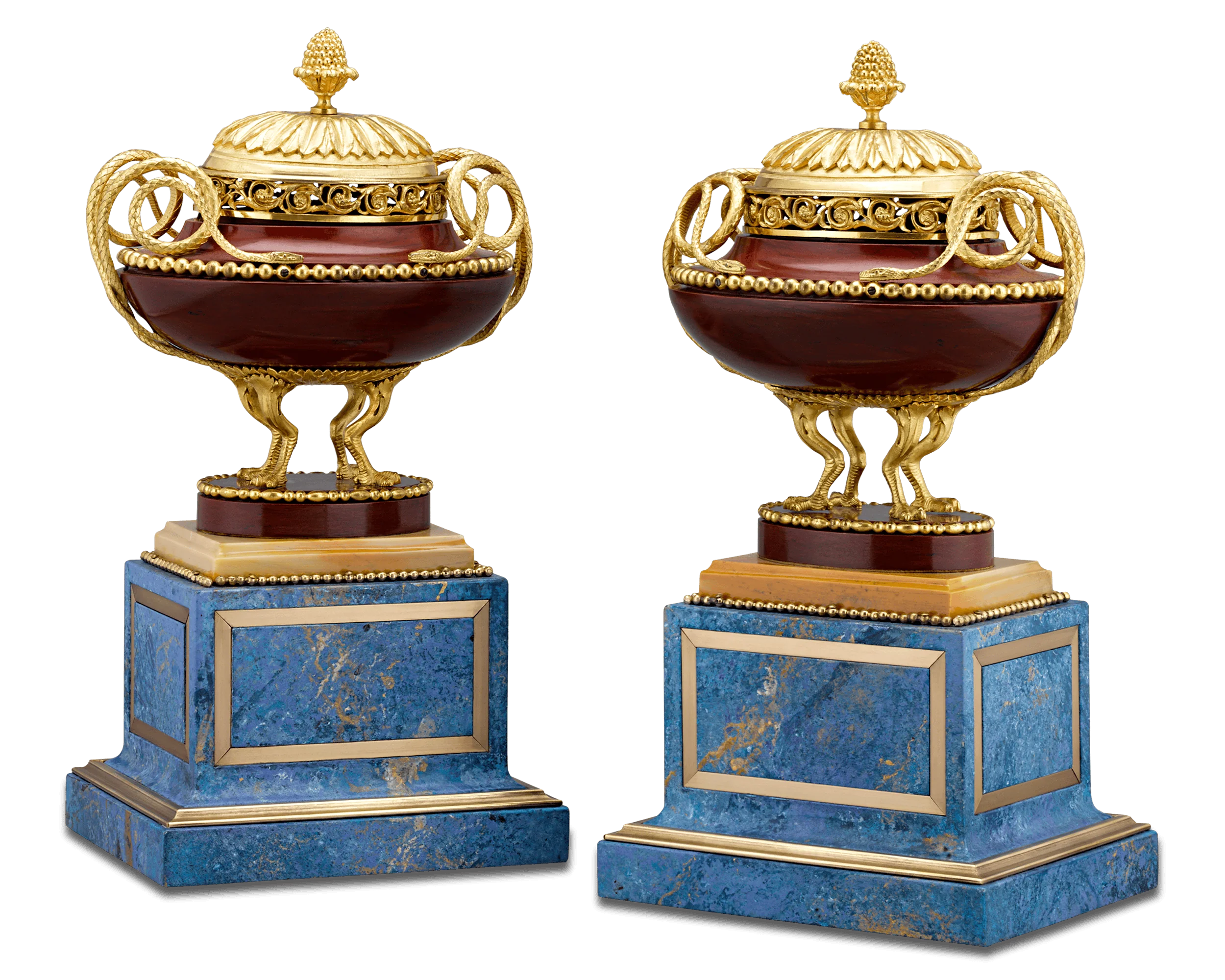 Rosso Antico Marble and Gilt Bronze Potpourri Vases - Image 2