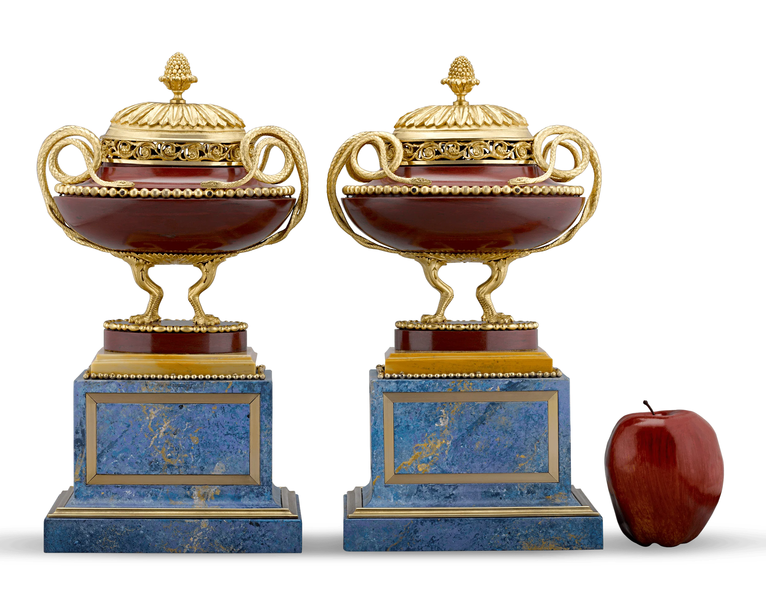 Rosso Antico Marble and Gilt Bronze Potpourri Vases - Image 4