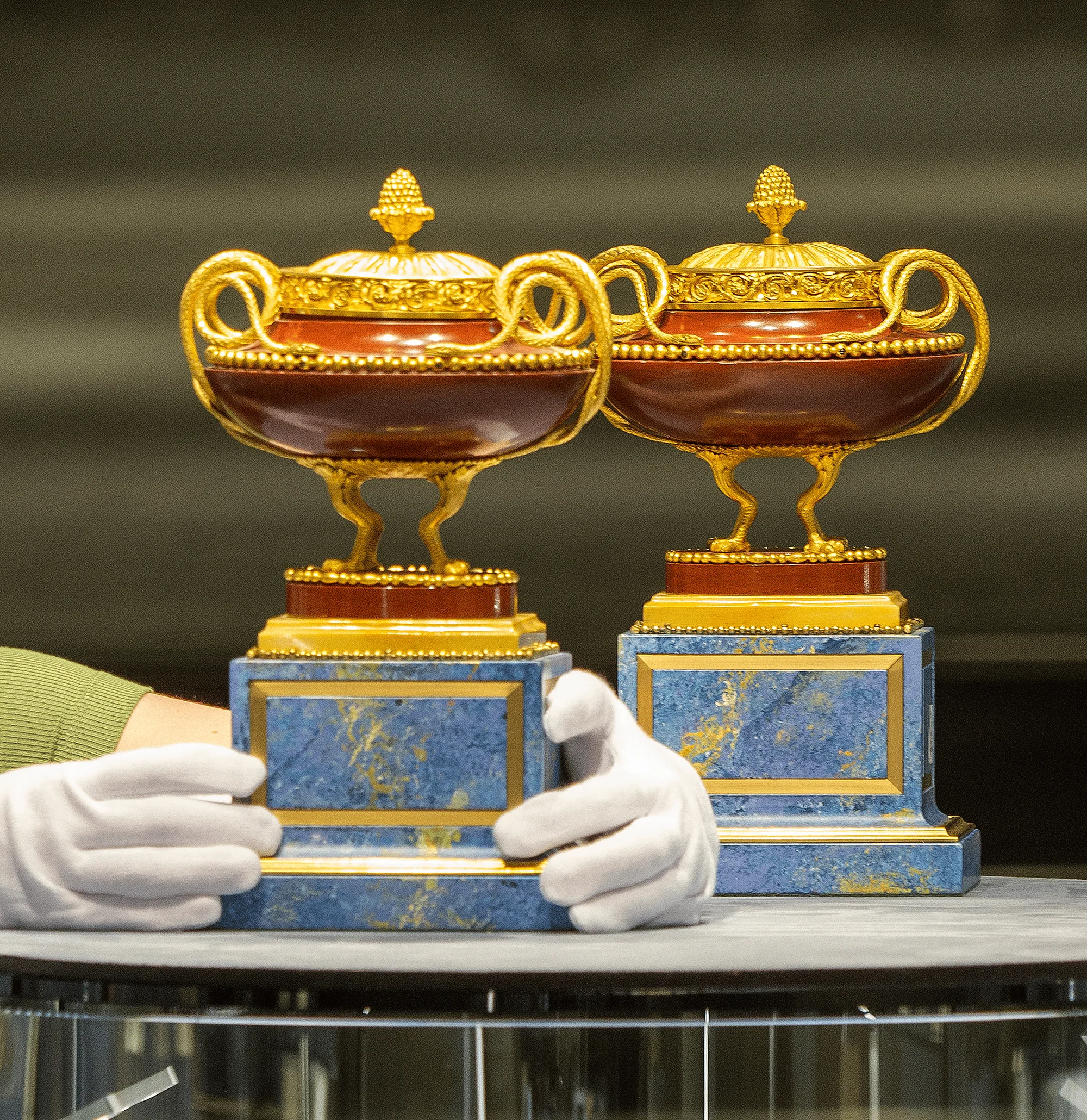 Rosso Antico Marble and Gilt Bronze Potpourri Vases - Image 5