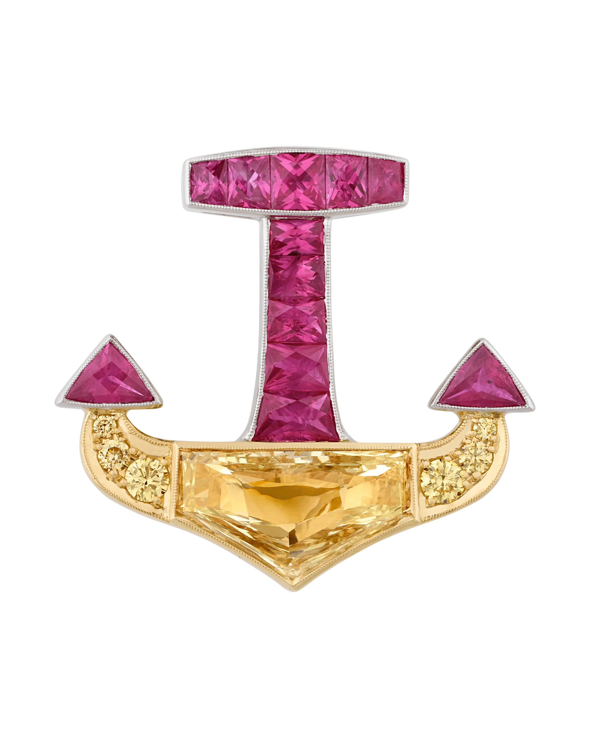 Ruby and Yellow Diamond Anchor Brooch - Image 3