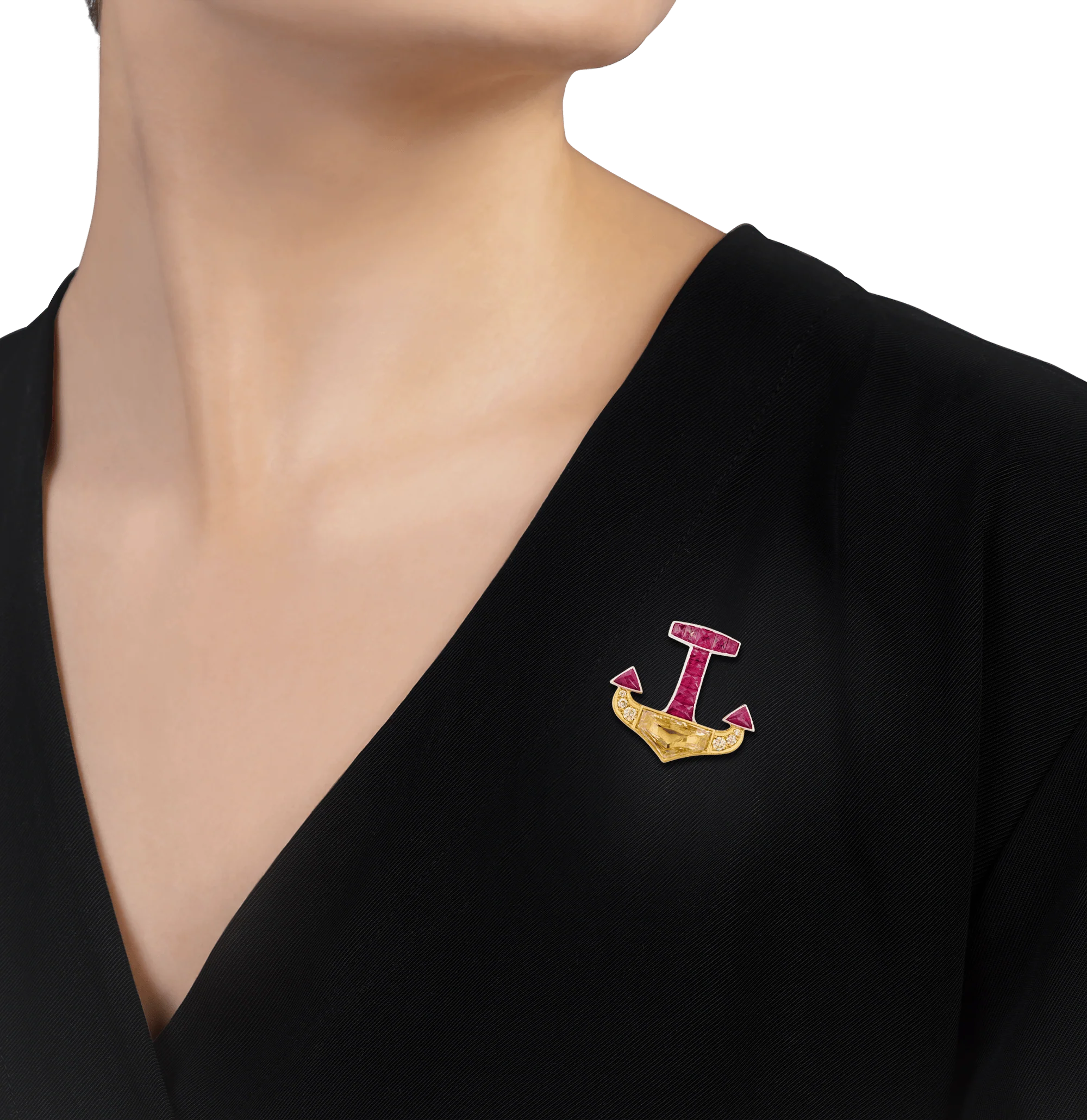 Ruby and Yellow Diamond Anchor Brooch - Image 4