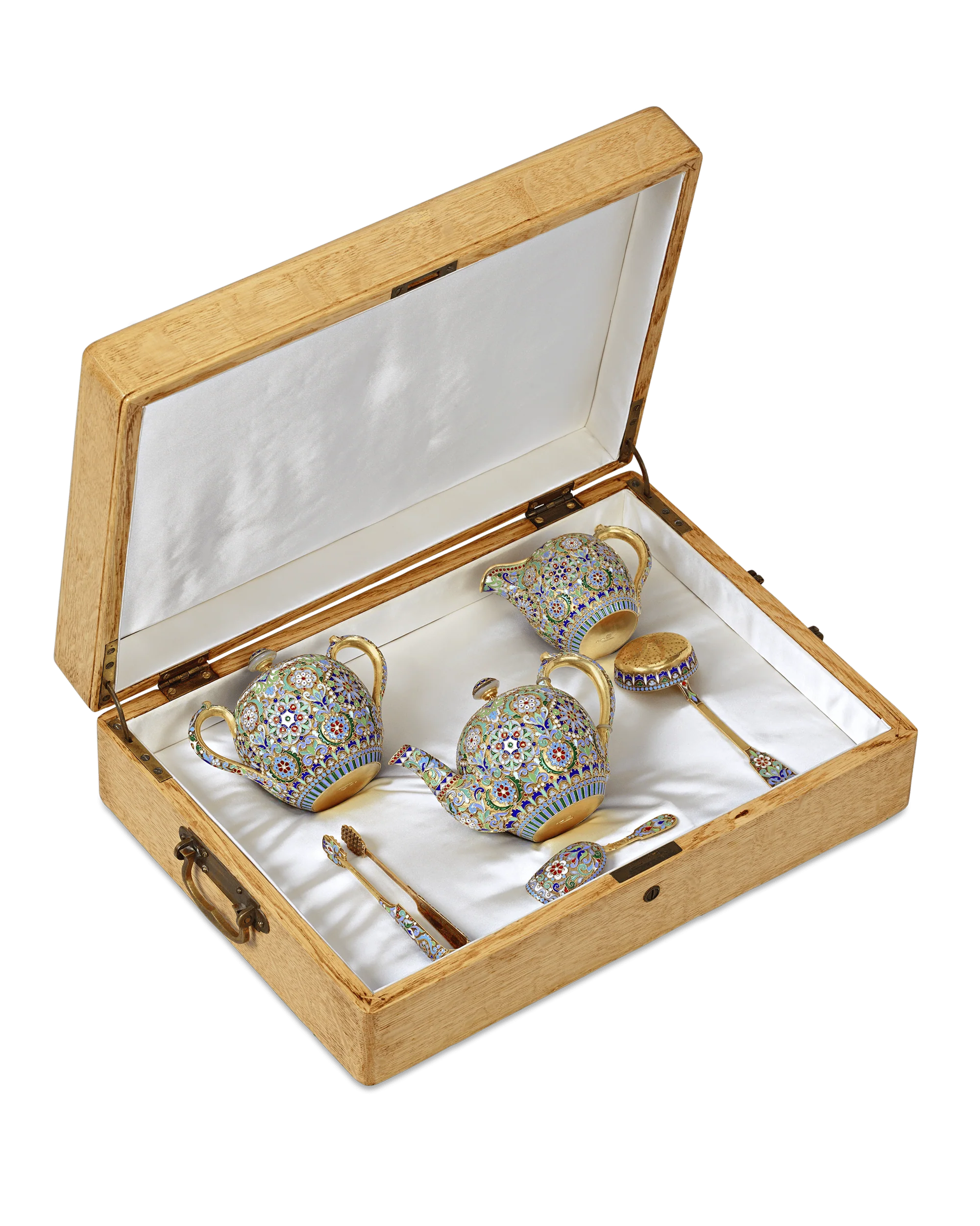 Russian Cloisonné Enamel Tea Set - Image 2
