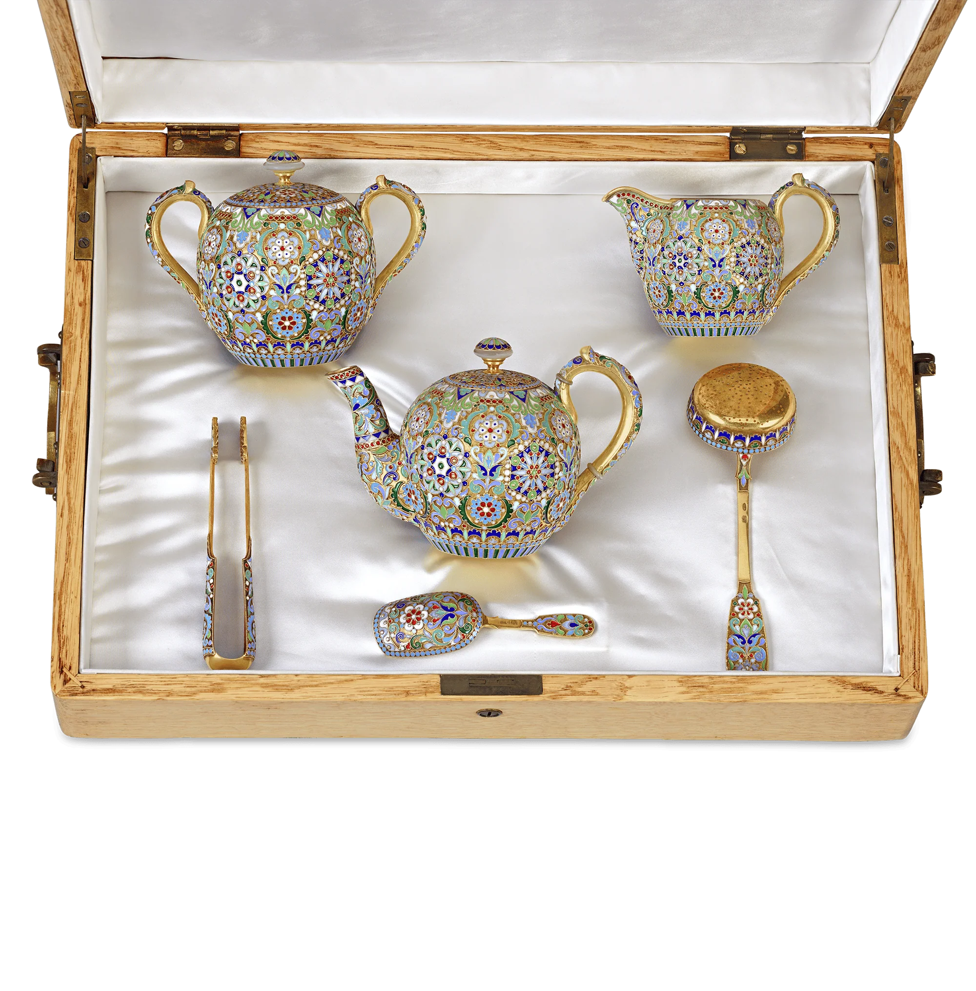 Russian Cloisonné Enamel Tea Set - Image 3
