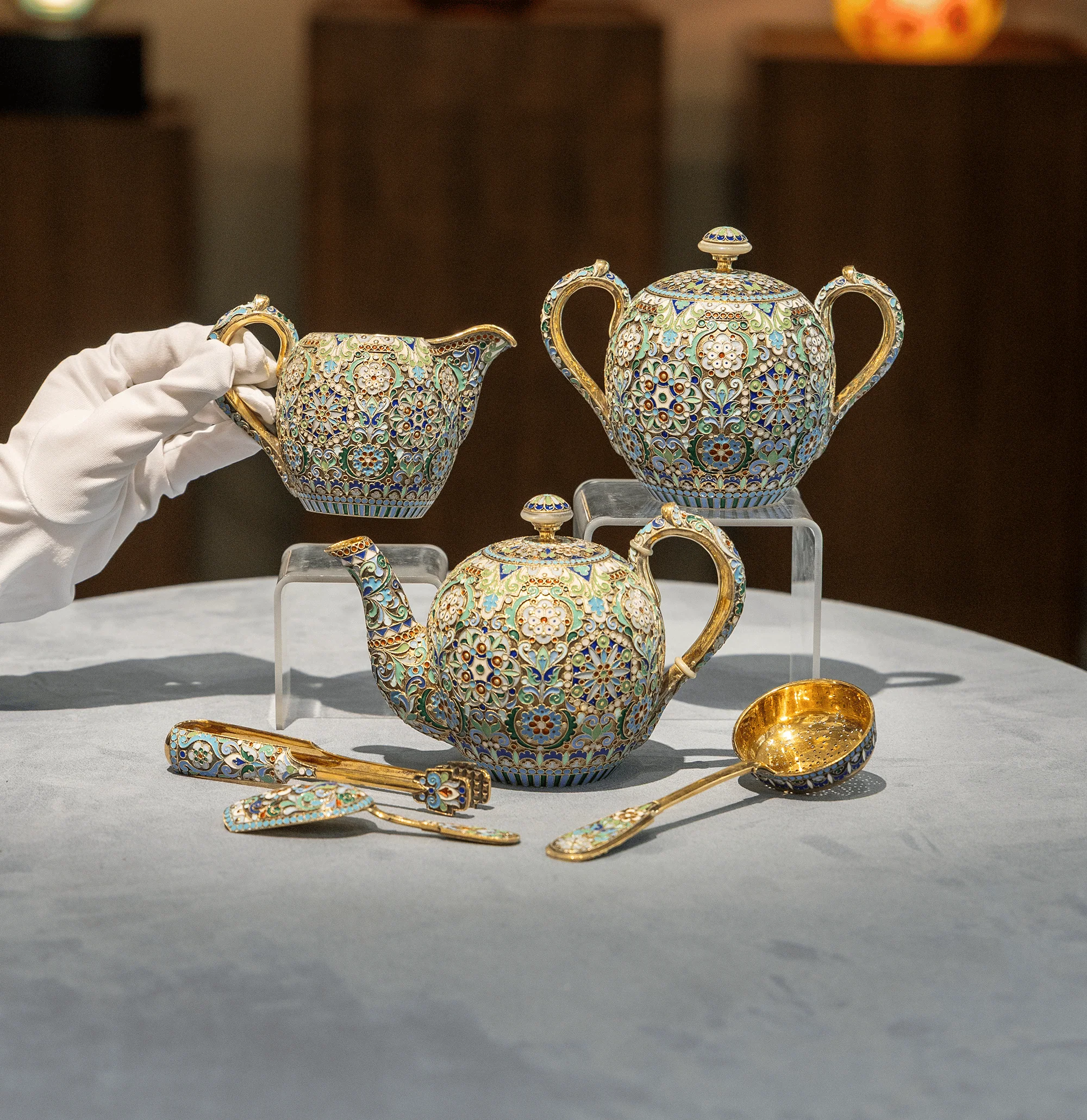 Russian Cloisonné Enamel Tea Set - Image 6