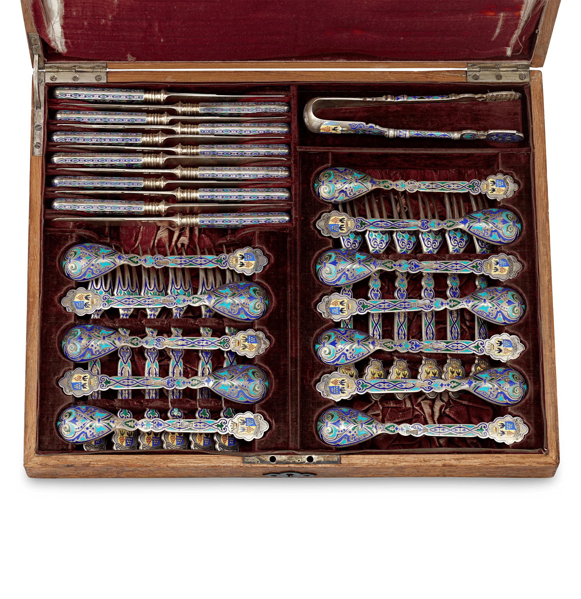 Russian Silver and Enamel Dessert Service for 12 - Image 2