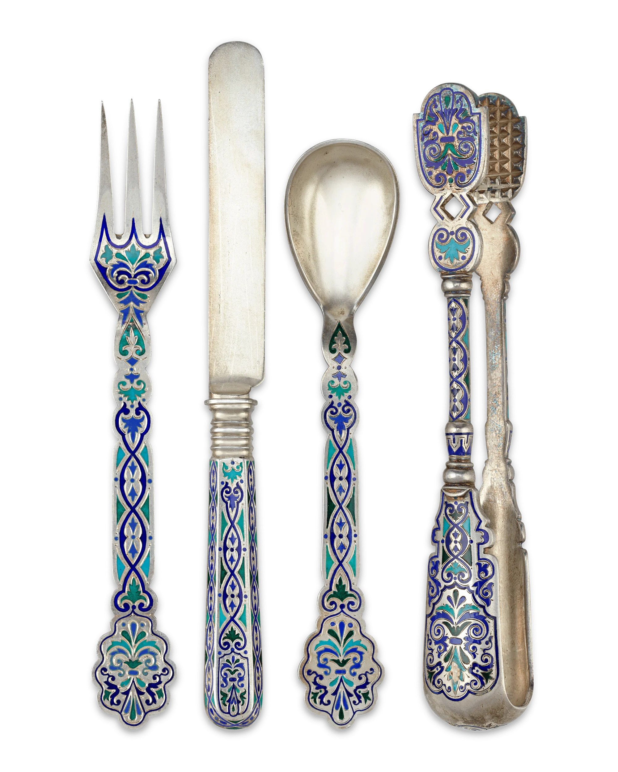 Russian Silver and Enamel Dessert Service for 12 - Image 3