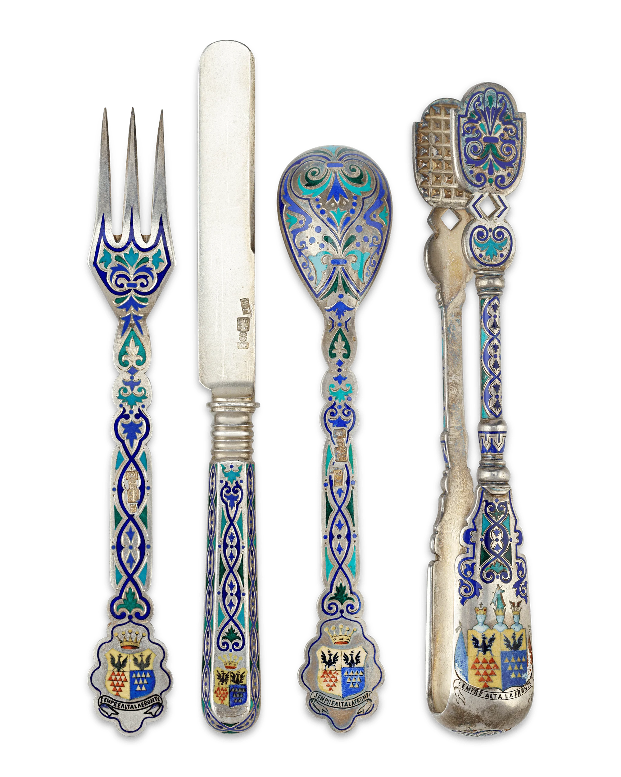 Russian Silver and Enamel Dessert Service for 12 - Image 4