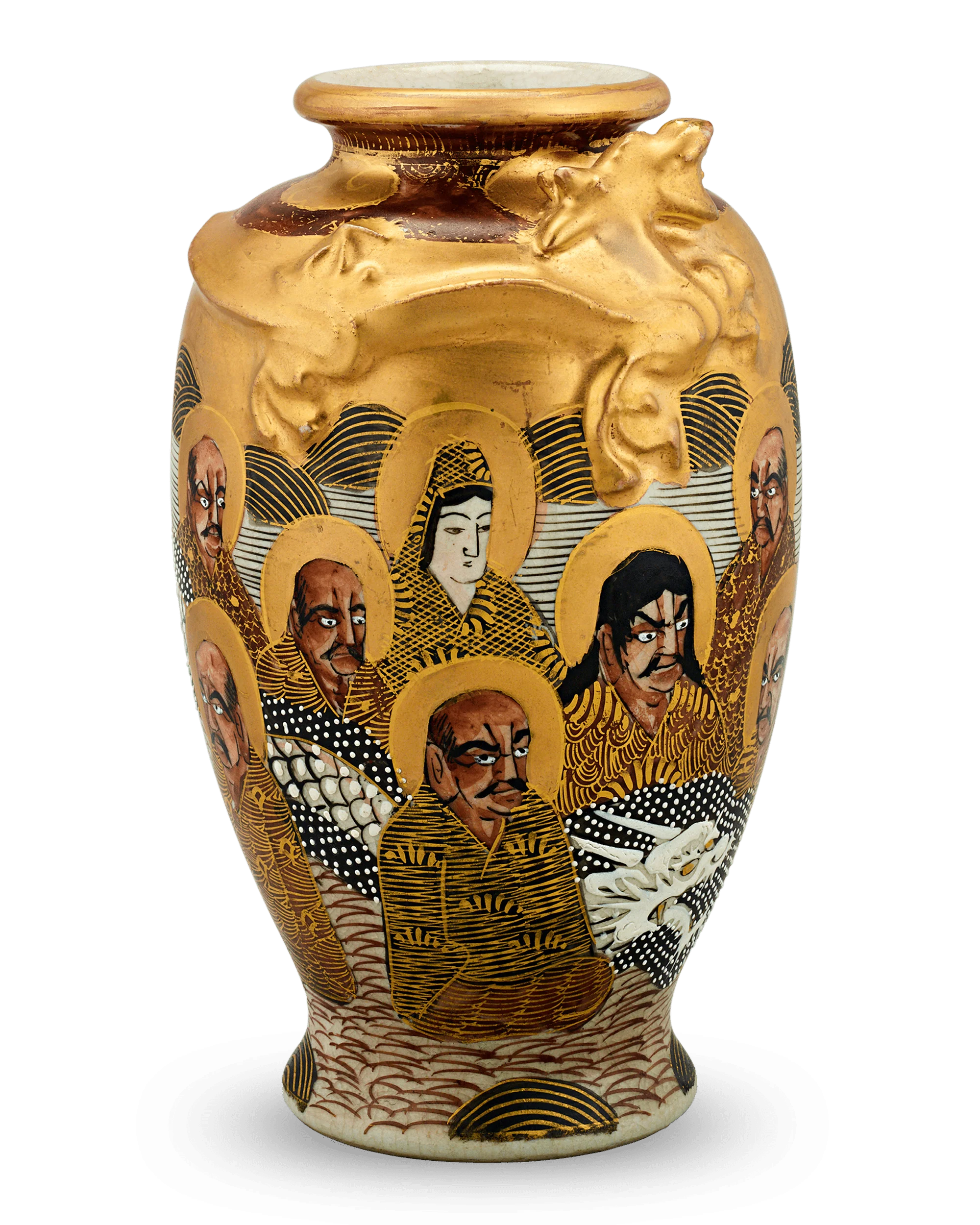 Satsuma Vase with Buddhist Monks and Dragons