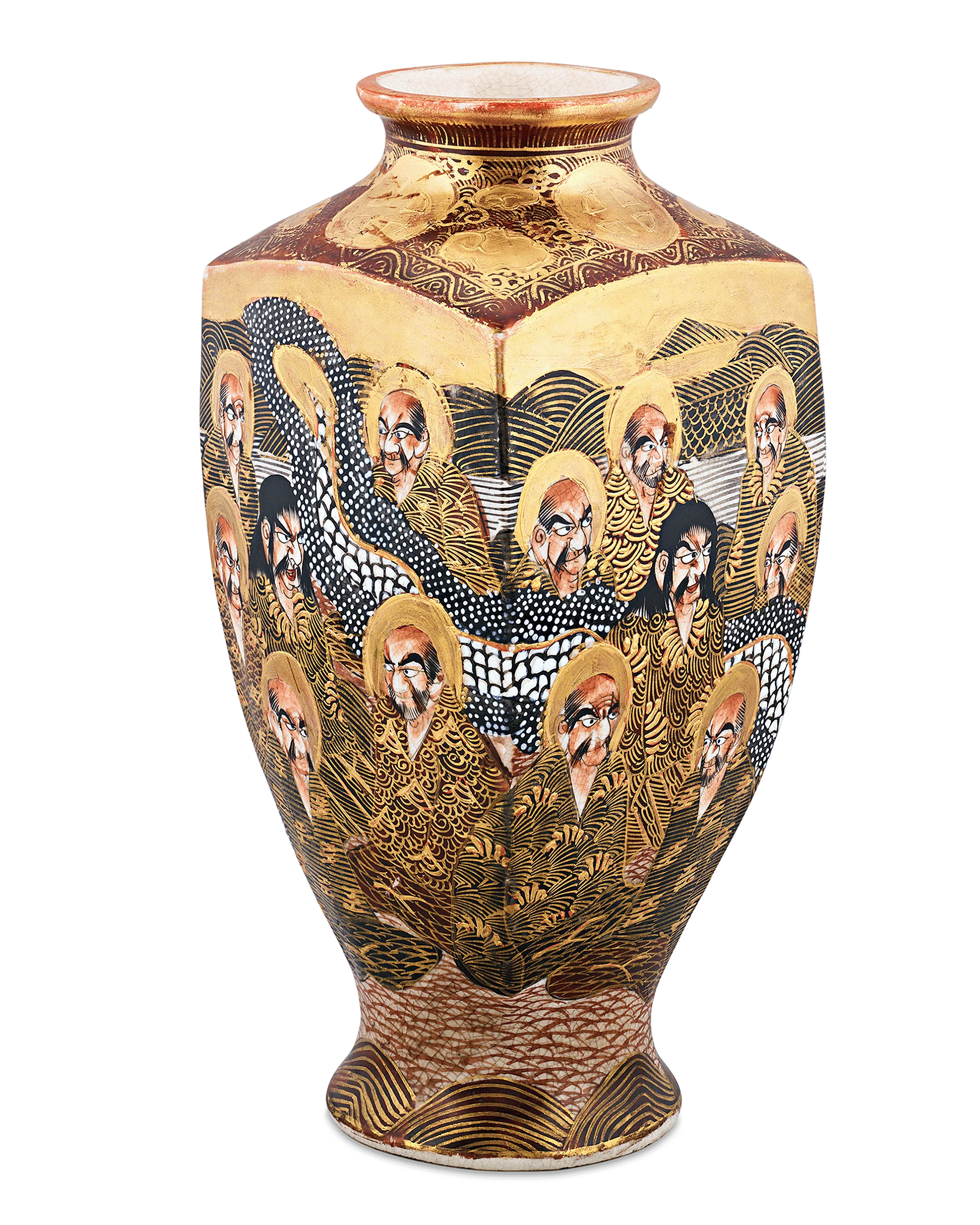 Square Form Satsuma Vase with Monks - Image 2