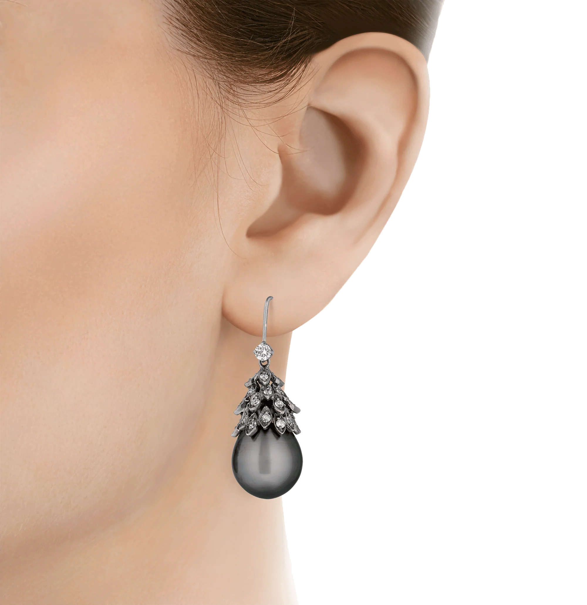 Tahitian Pearl and Diamond Earrings - Image 2
