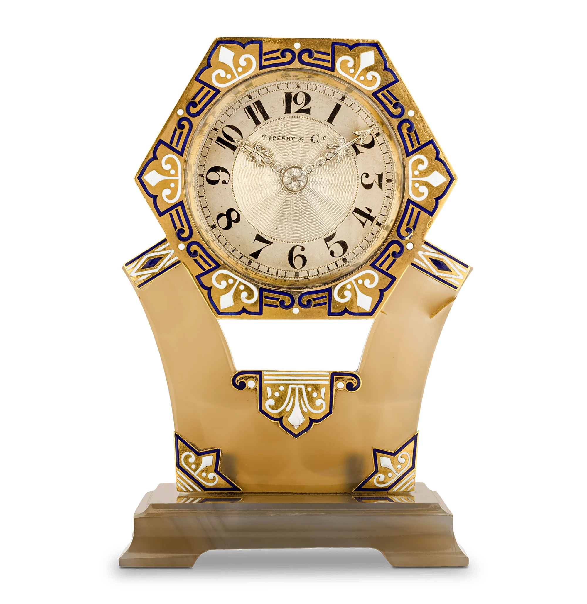 Tiffany & Co. Art Deco Carved Agate, Enamel and Diamond Clock - Image 3