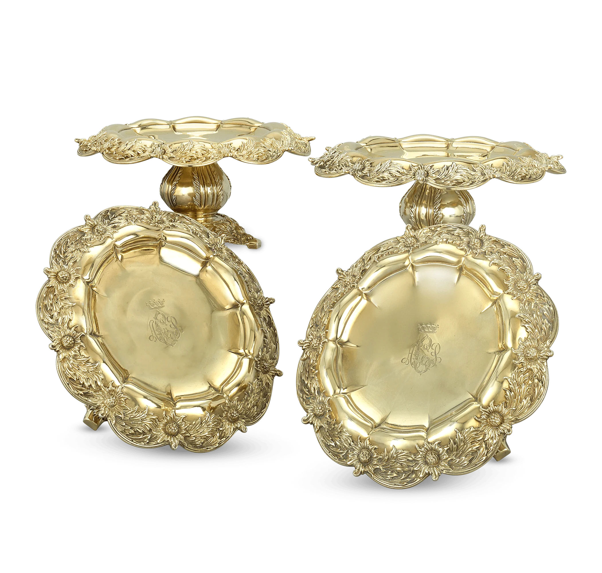 Tiffany & Co. Chrysanthemum Silver Gilt Tazze, Set of 4