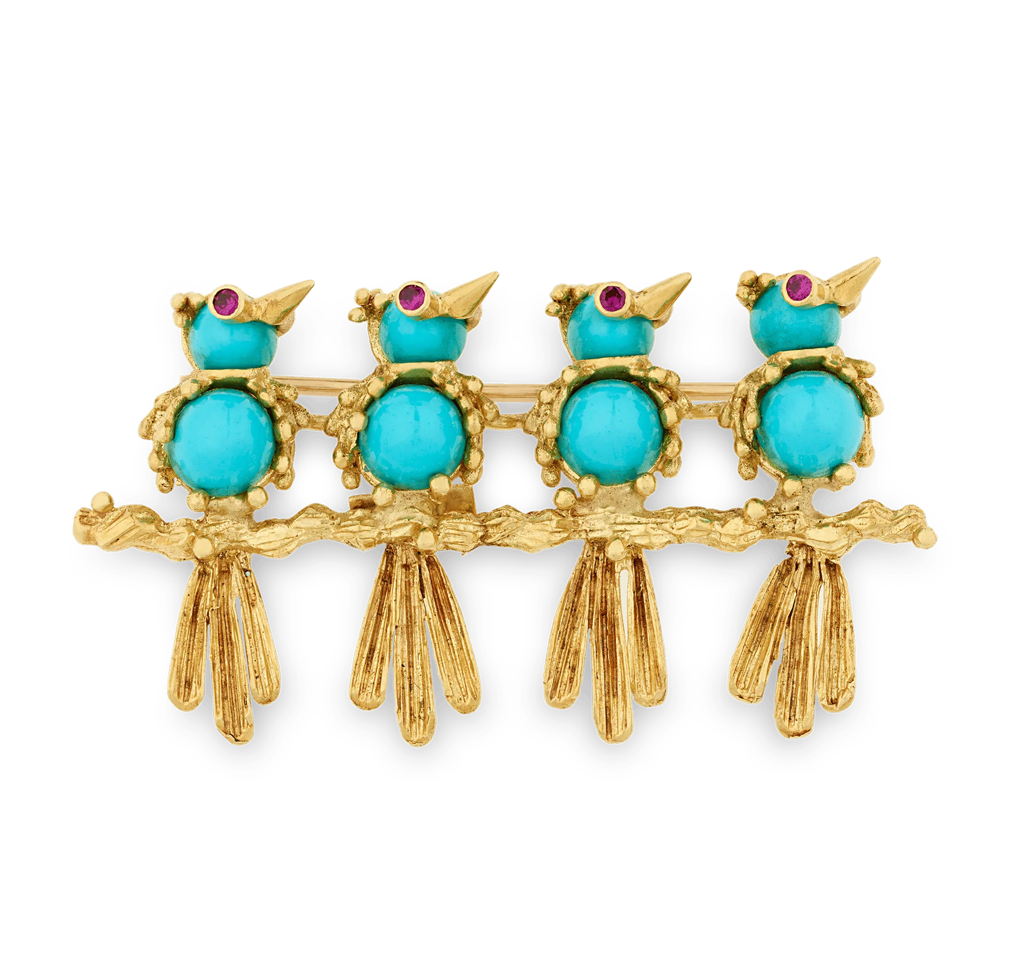 Turquoise and Ruby Bird Brooch
