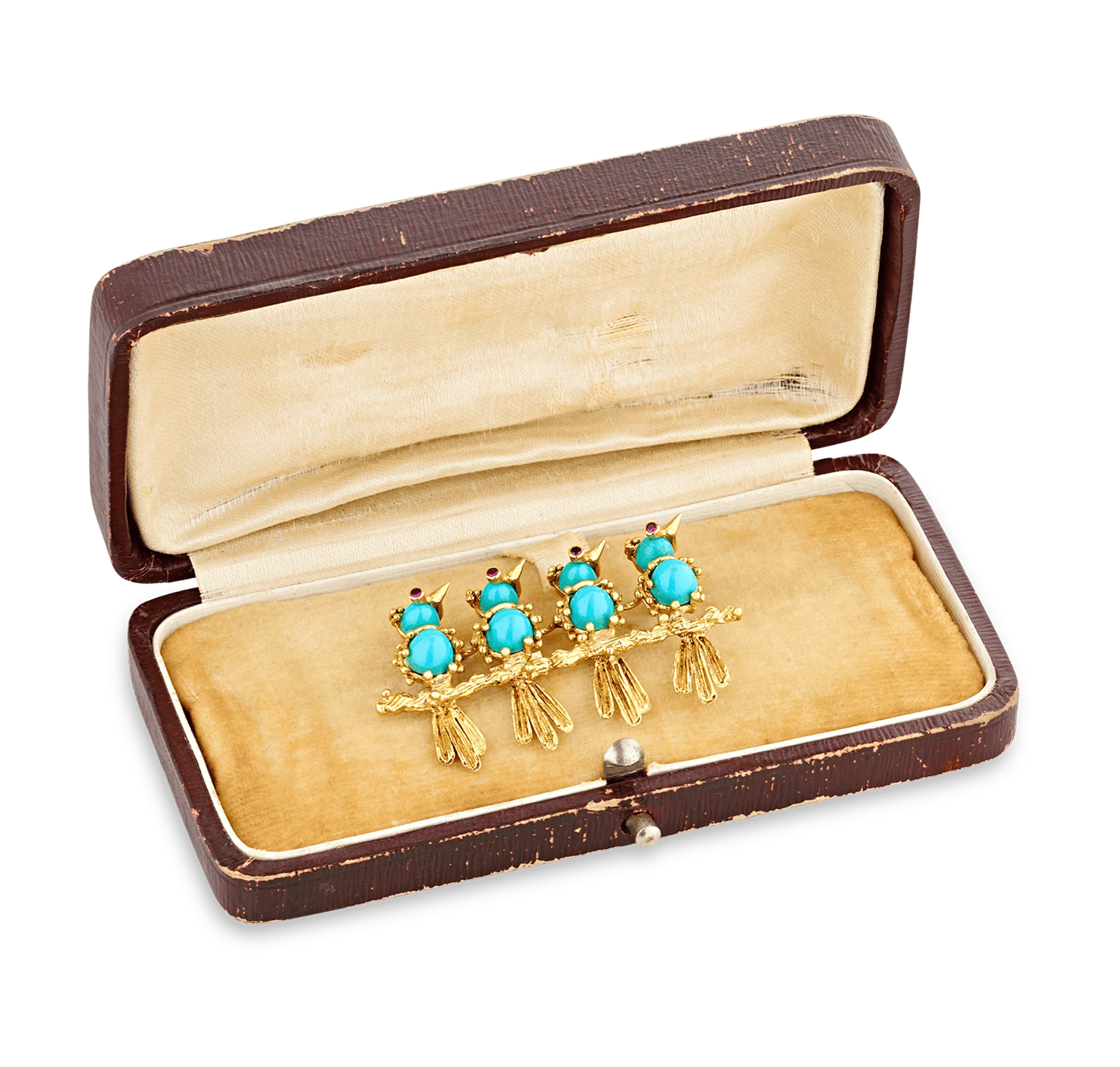 Turquoise and Ruby Bird Brooch - Image 2