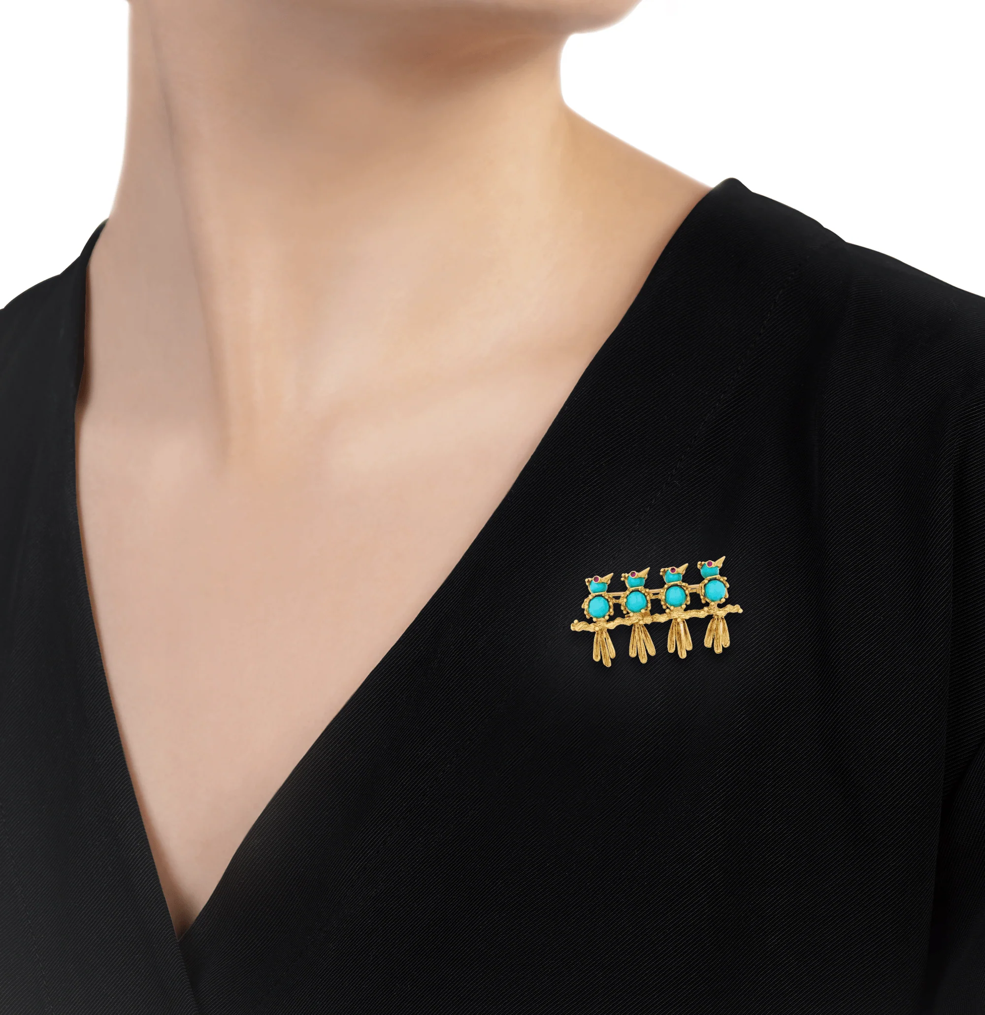 Turquoise and Ruby Bird Brooch - Image 4