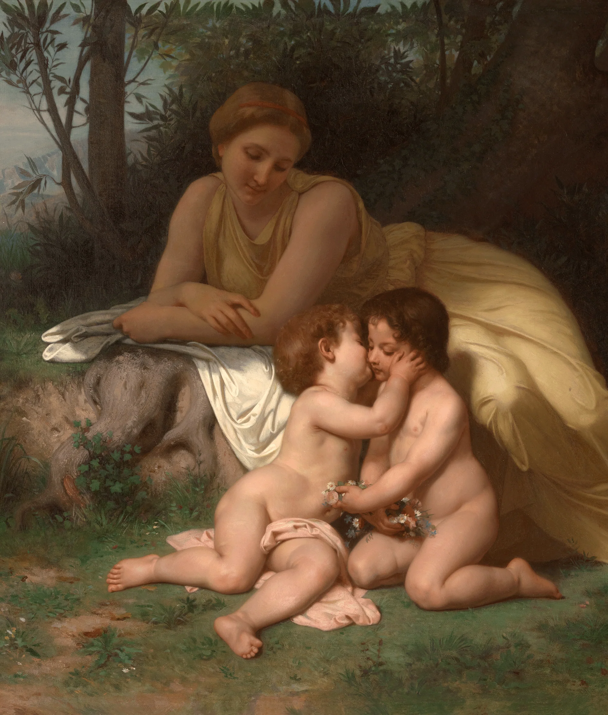 Young Mother Contemplating Two Embracing Children by William-Adolphe Bouguereau - Image 3